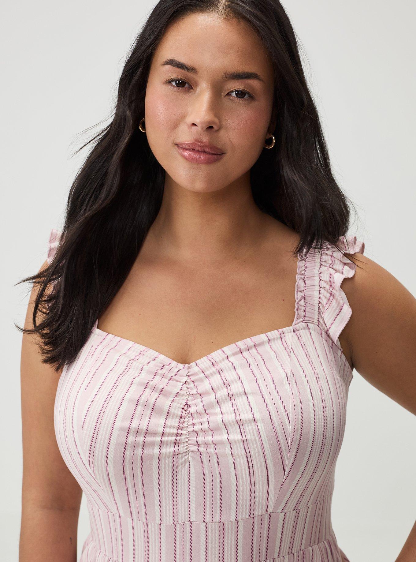 Ruffled Straps Layered Romper, HEATHER STRIPE PINK, alternate