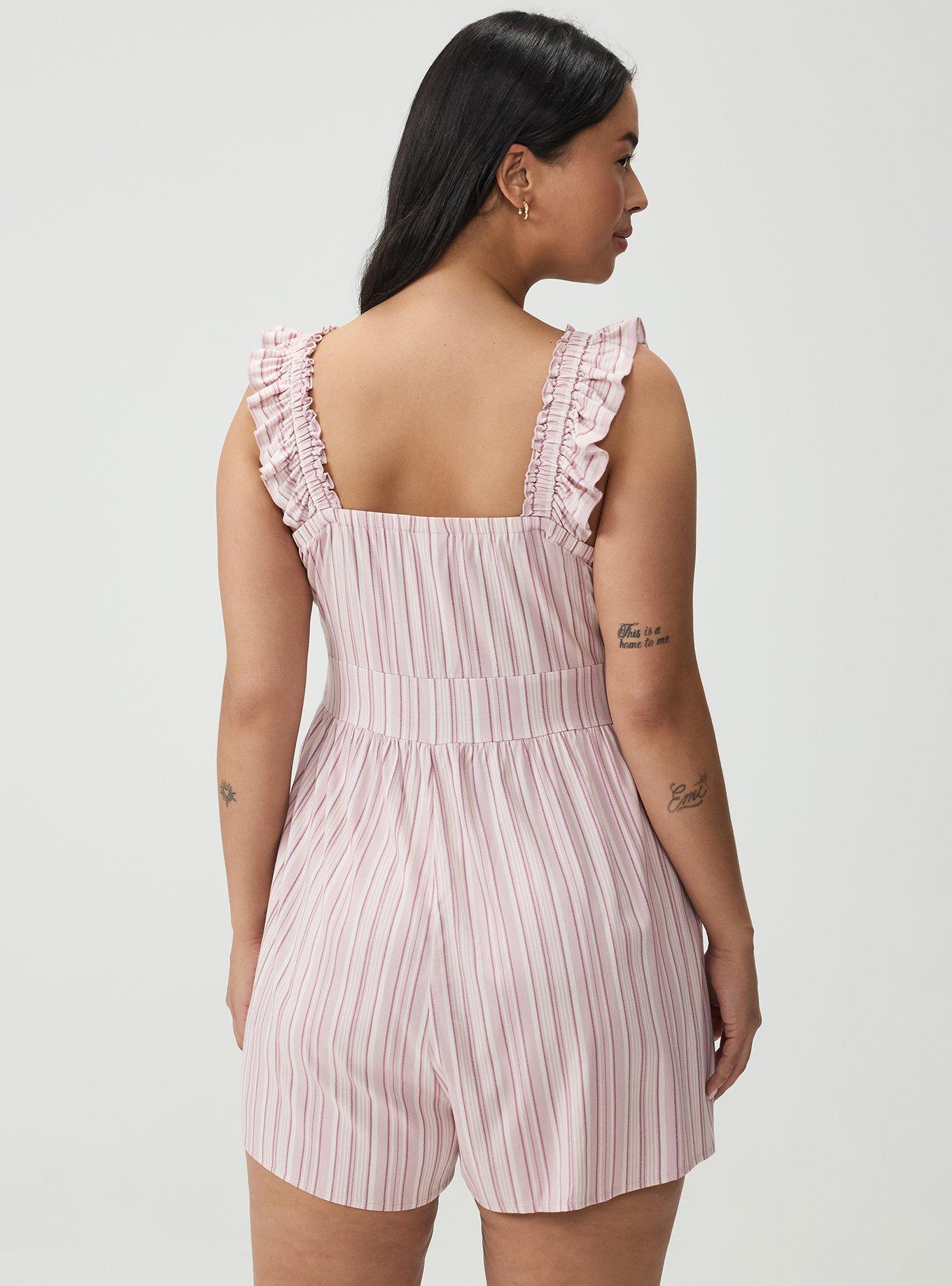 Ruffled Straps Layered Romper, HEATHER STRIPE PINK, alternate