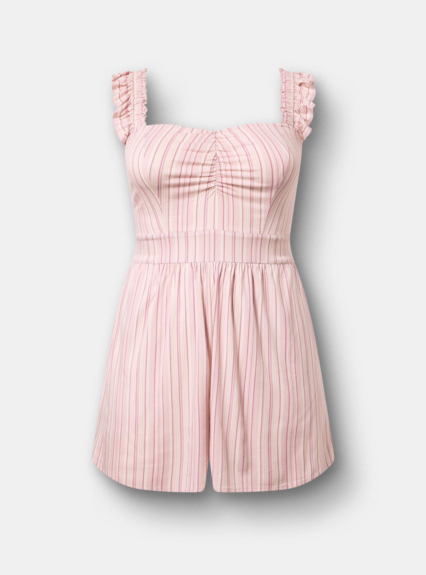 Ruffled Straps Layered Romper, HEATHER STRIPE PINK, hi-res
