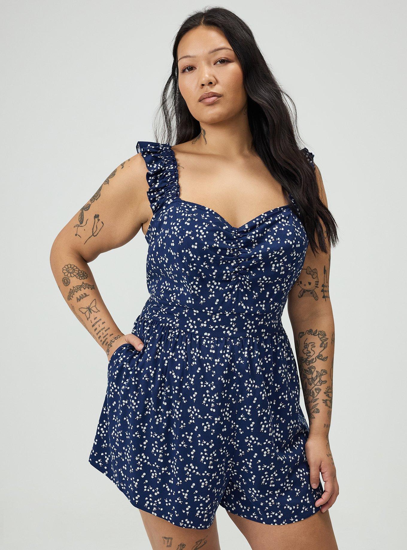 Ruffled Straps Layered Romper, BETTY DITSY FLORAL NAVY, alternate
