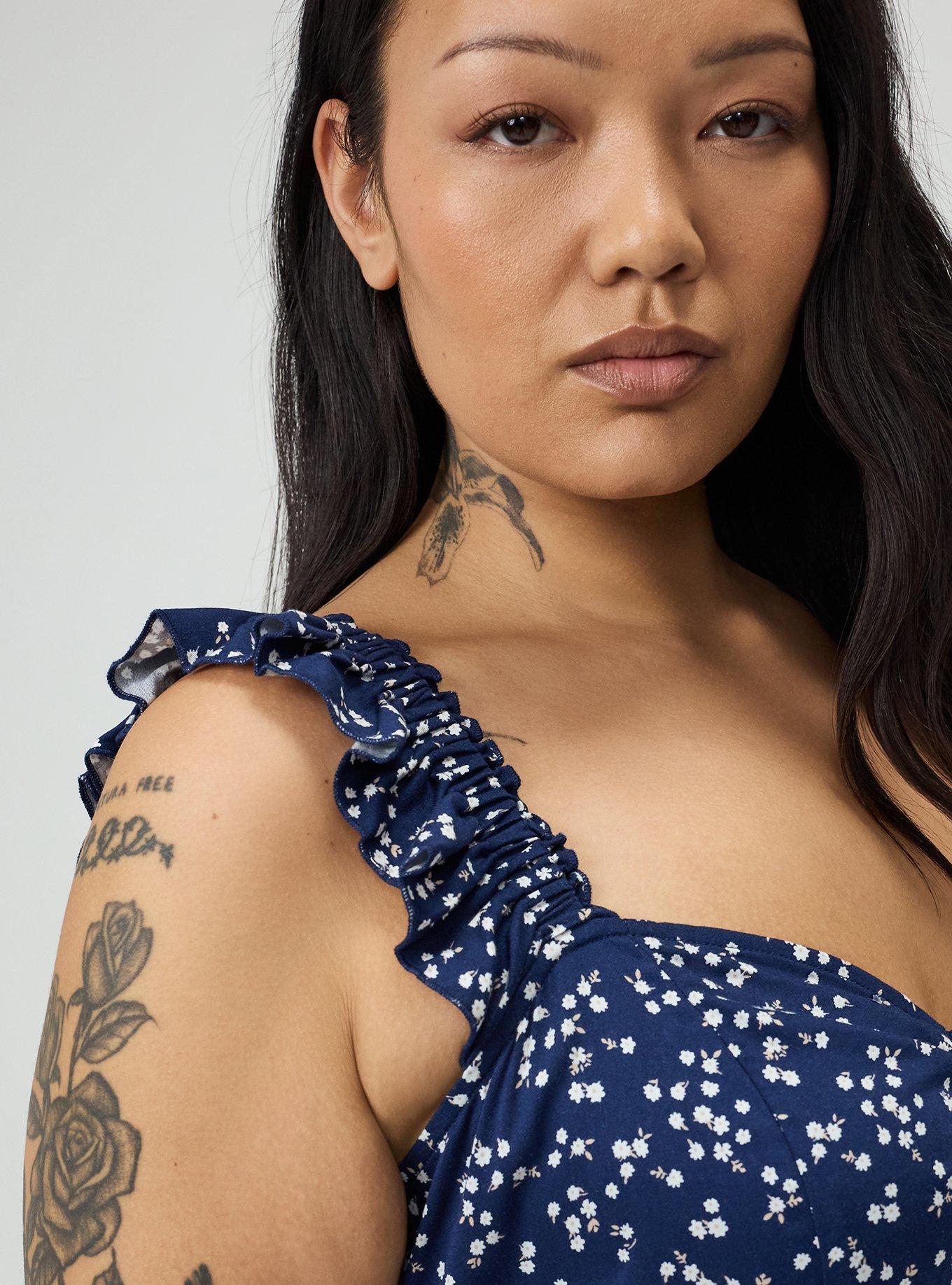 Ruffled Straps Layered Romper, BETTY DITSY FLORAL NAVY, alternate