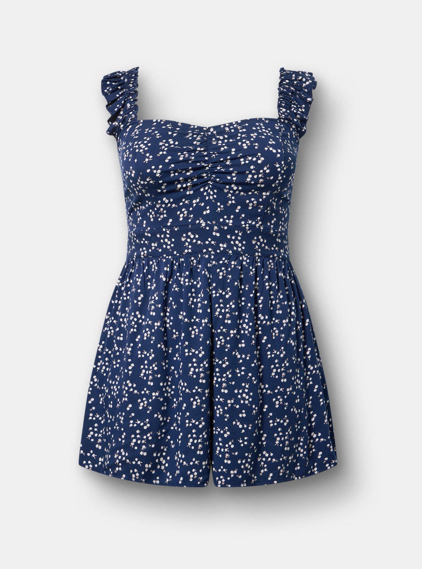 Ruffled Straps Layered Romper, BETTY DITSY FLORAL NAVY, hi-res
