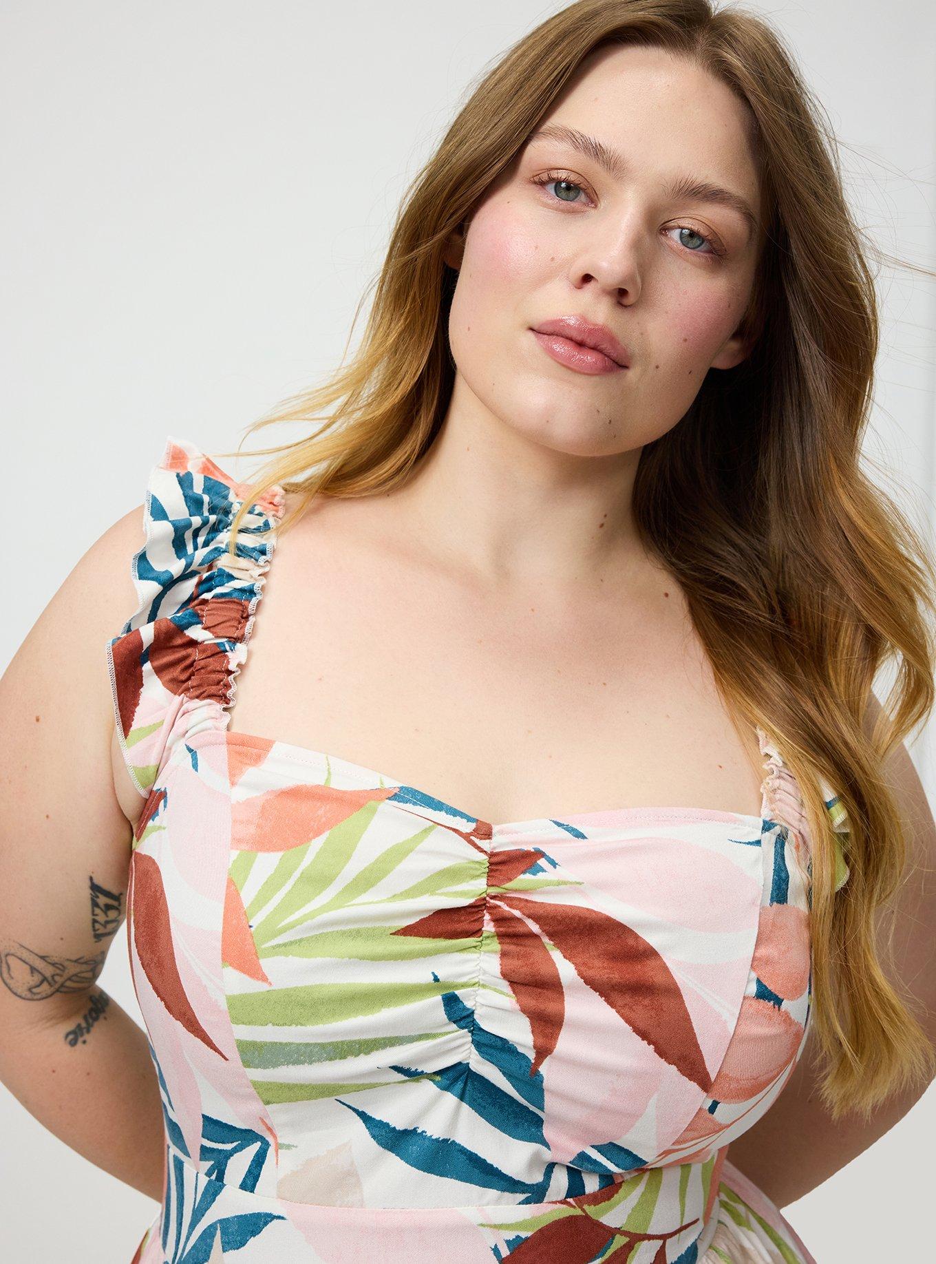 Ruffled Straps Layered Romper, STAMPED FOLIAGE MULTI, alternate