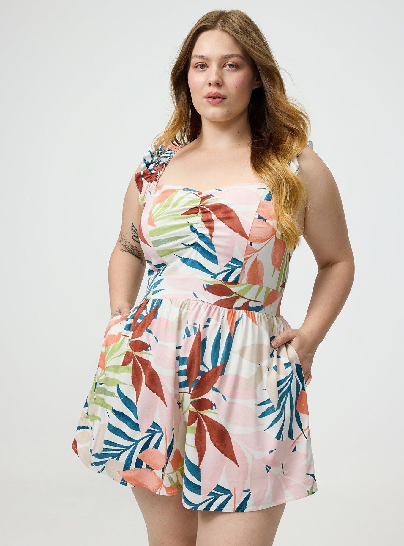 Ruffled Straps Layered Romper, STAMPED FOLIAGE MULTI, alternate