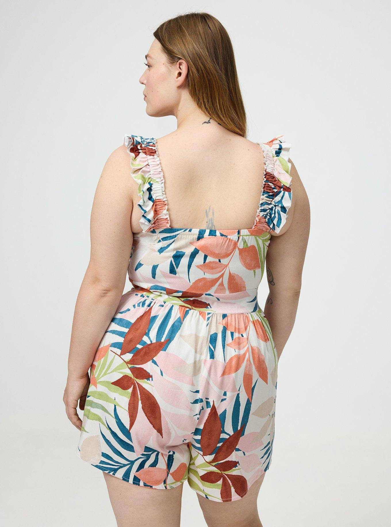 Ruffled Straps Layered Romper, STAMPED FOLIAGE MULTI, alternate