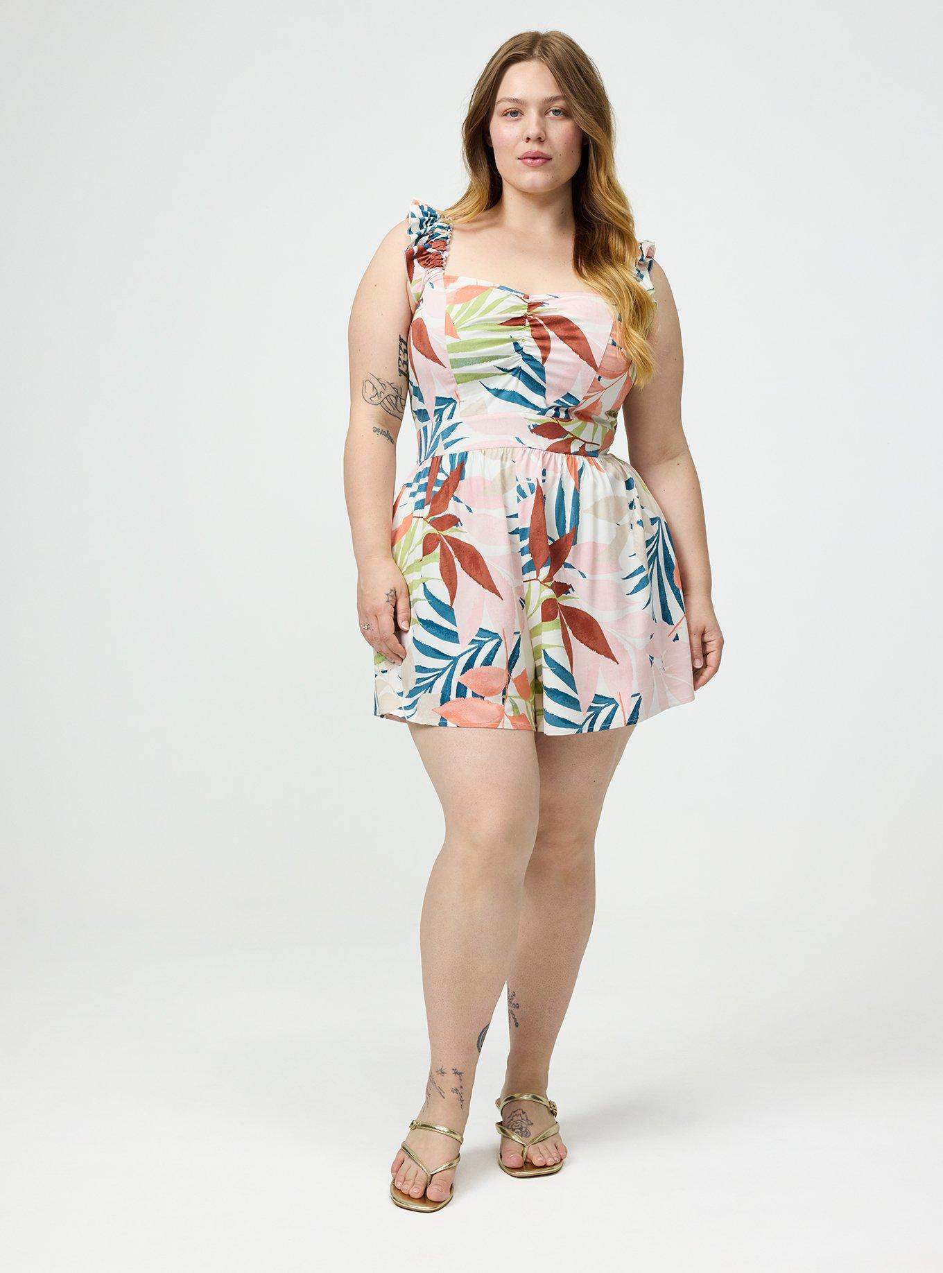 Ruffled Straps Layered Romper, STAMPED FOLIAGE MULTI, alternate