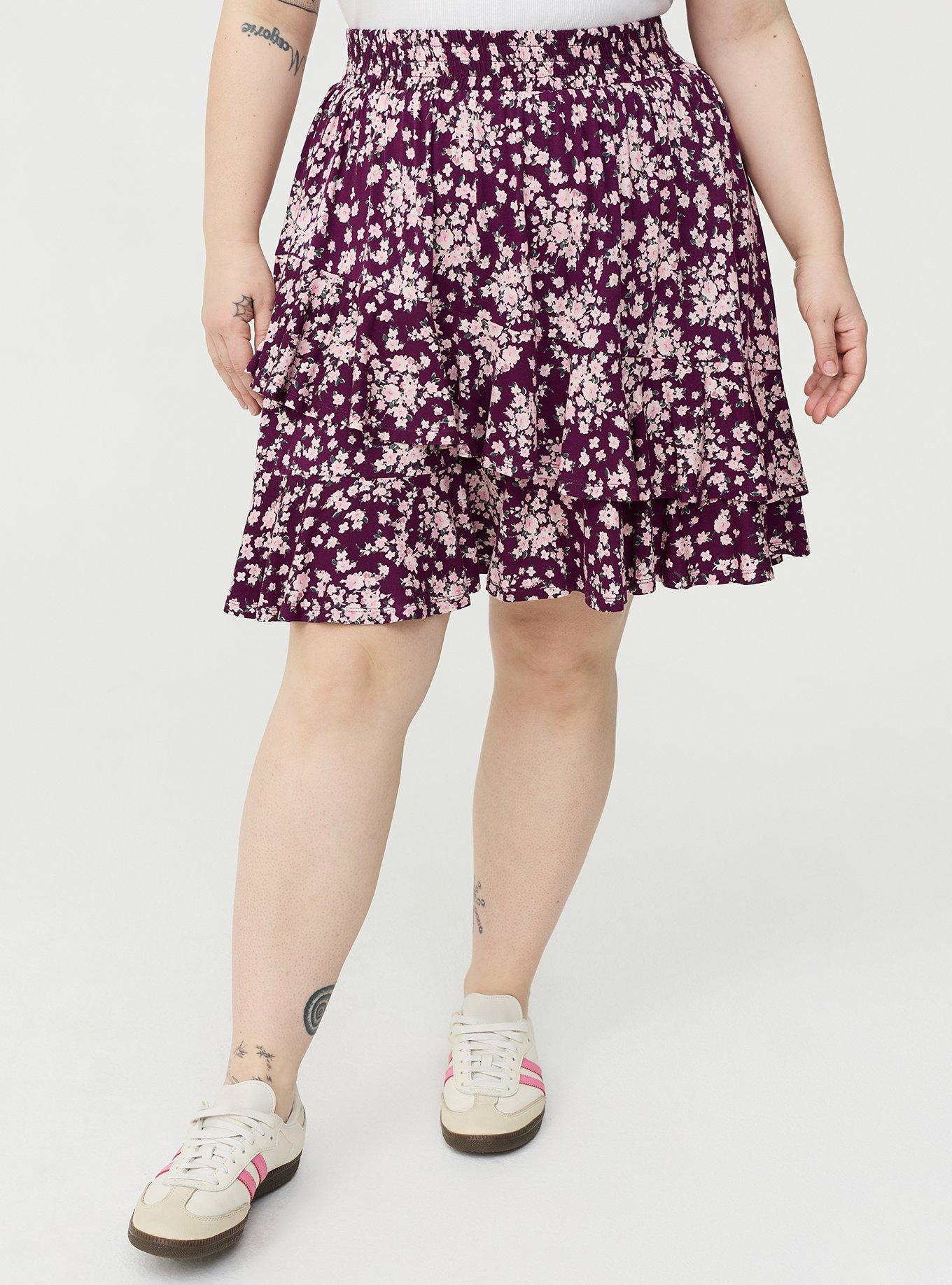 Asymmetrical Ruffle Tiered Mini Skirt, NORMANDY FLORAL PURPLE, alternate