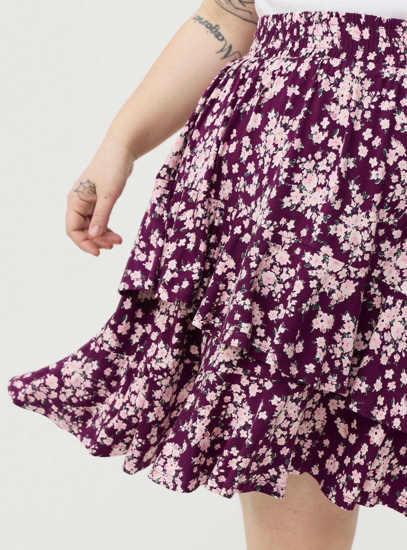 Asymmetrical Ruffle Tiered Mini Skirt, NORMANDY FLORAL PURPLE, alternate