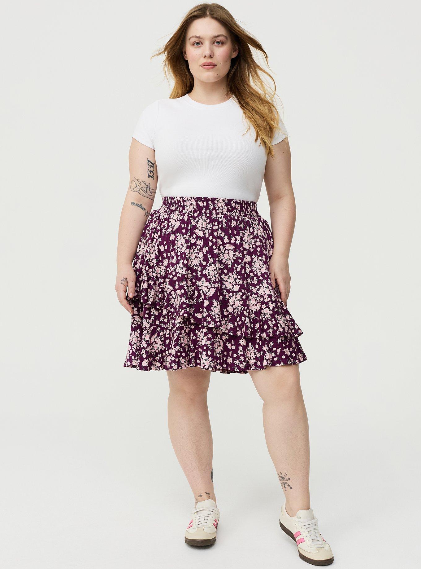 Asymmetrical Ruffle Tiered Mini Skirt, NORMANDY FLORAL PURPLE, alternate