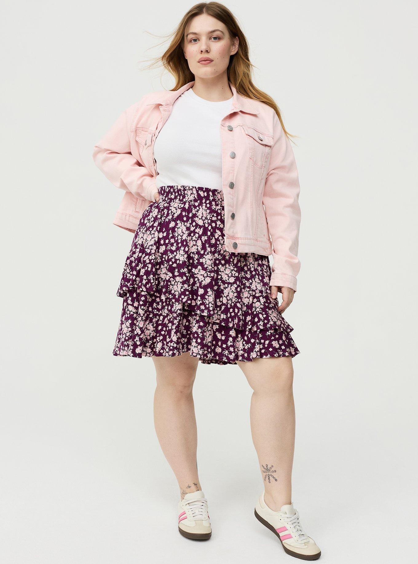 Asymmetrical Ruffle Tiered Mini Skirt, NORMANDY FLORAL PURPLE, hi-res