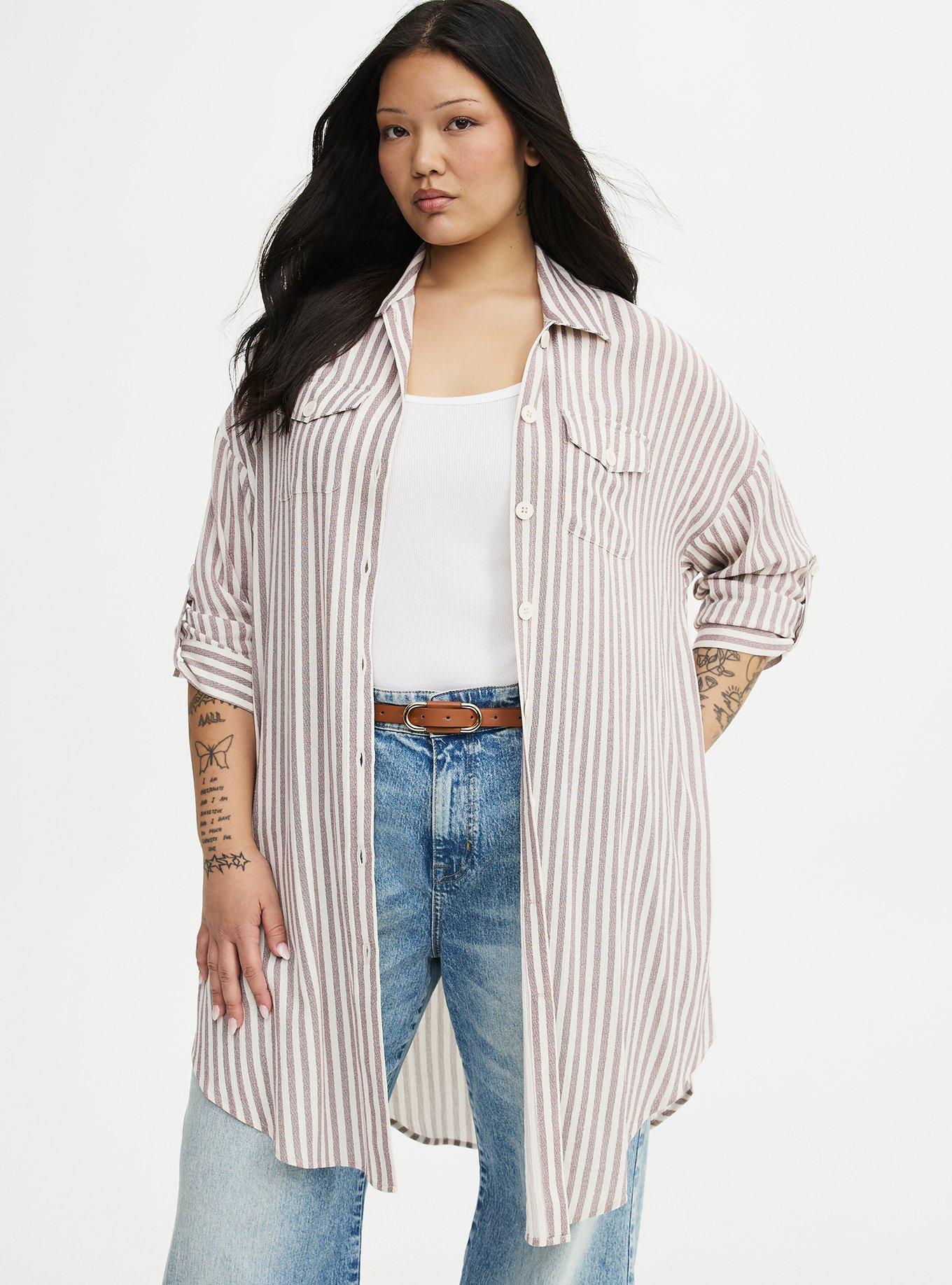 Plus Size Oversized Shacket, XANDER STRIPE TAN, hi-res