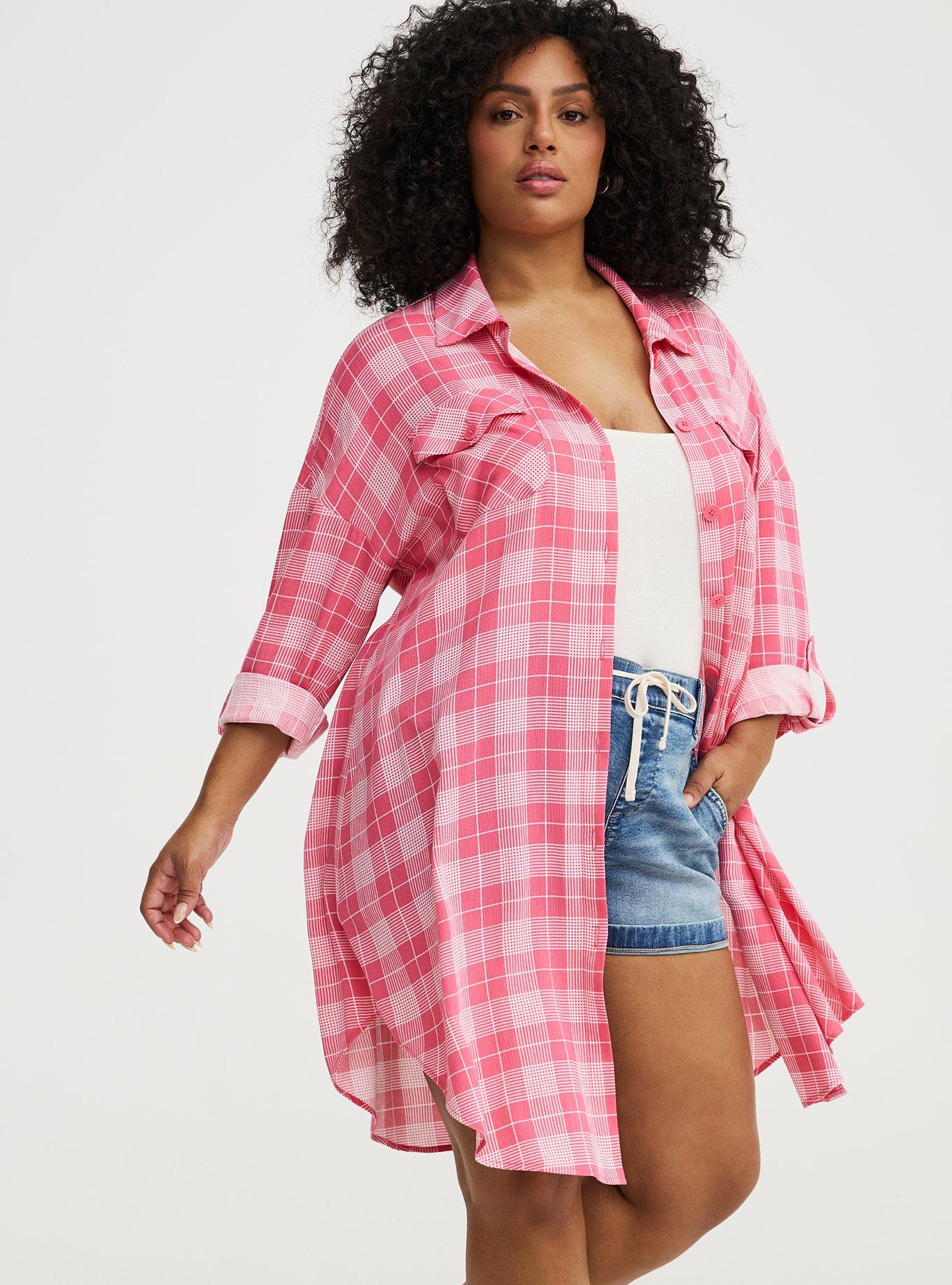 Oversized Shacket, BRIDGETTE PLAID CORAL, alternate