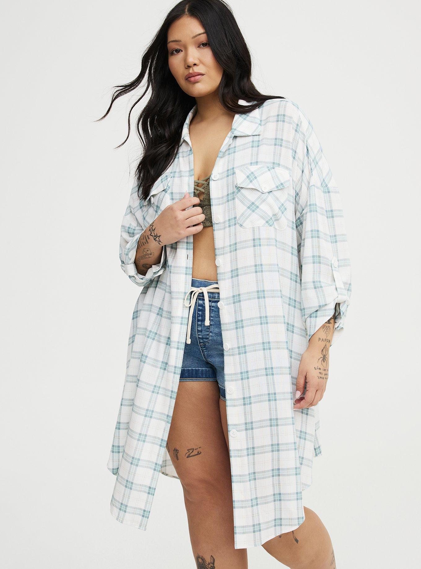 Oversized Shacket, ANYA PLAID IVORY, alternate
