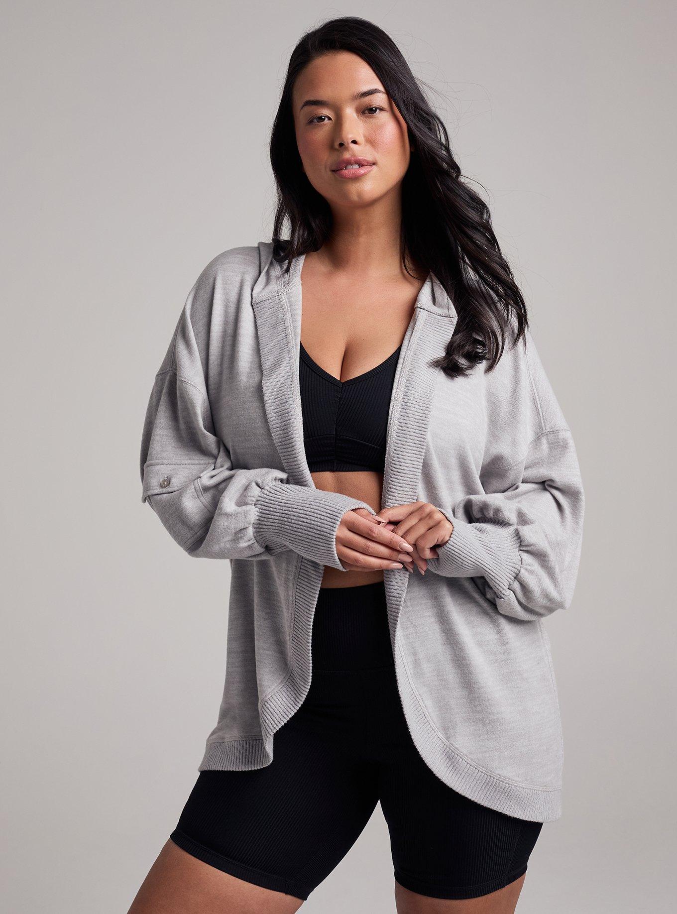 TRU Super Soft Plush Cool Down Hooded Cardigan, LIGHTEST HEATHER GREY, alternate