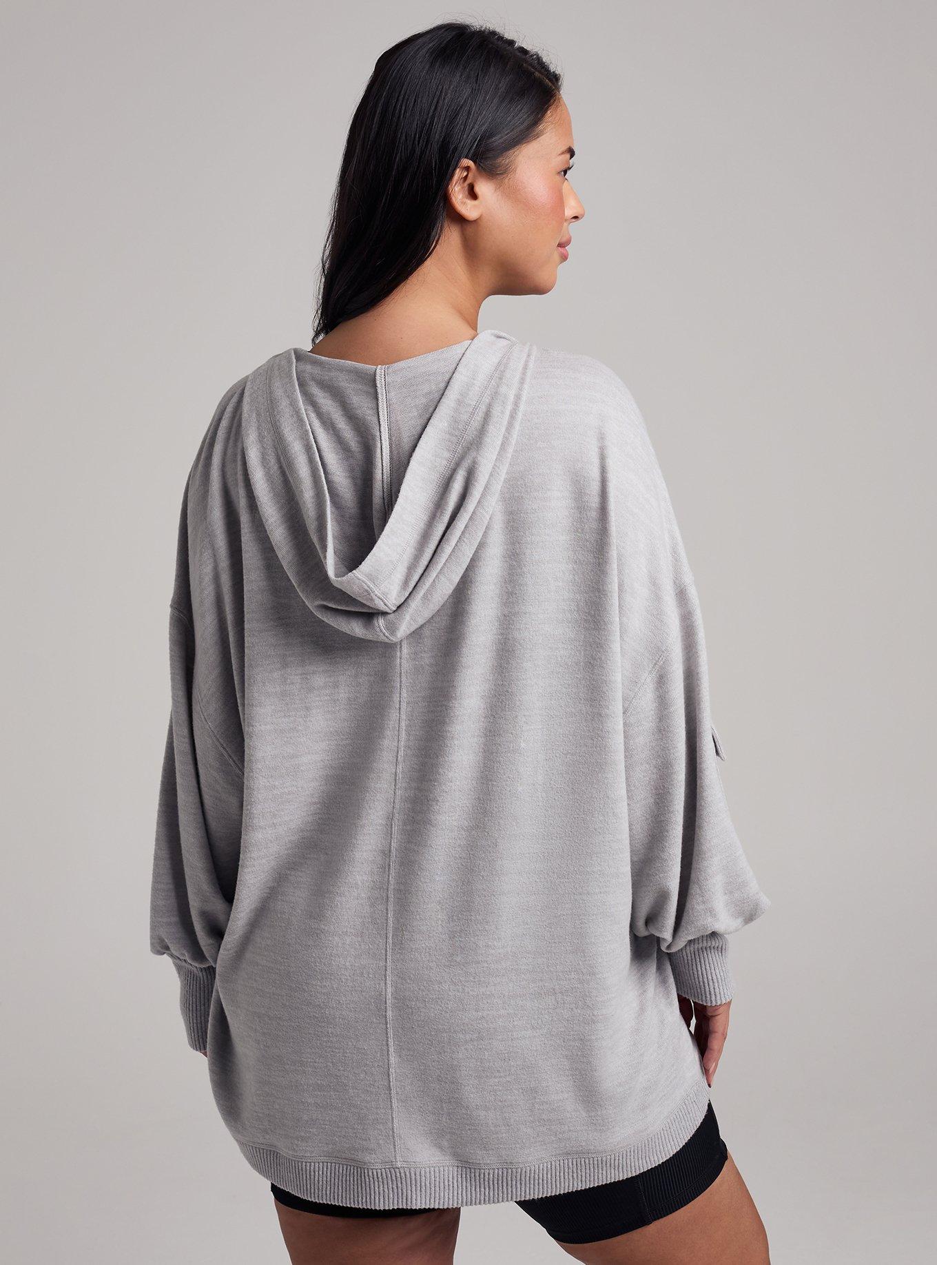 TRU Super Soft Plush Cool Down Hooded Cardigan, LIGHTEST HEATHER GREY, alternate