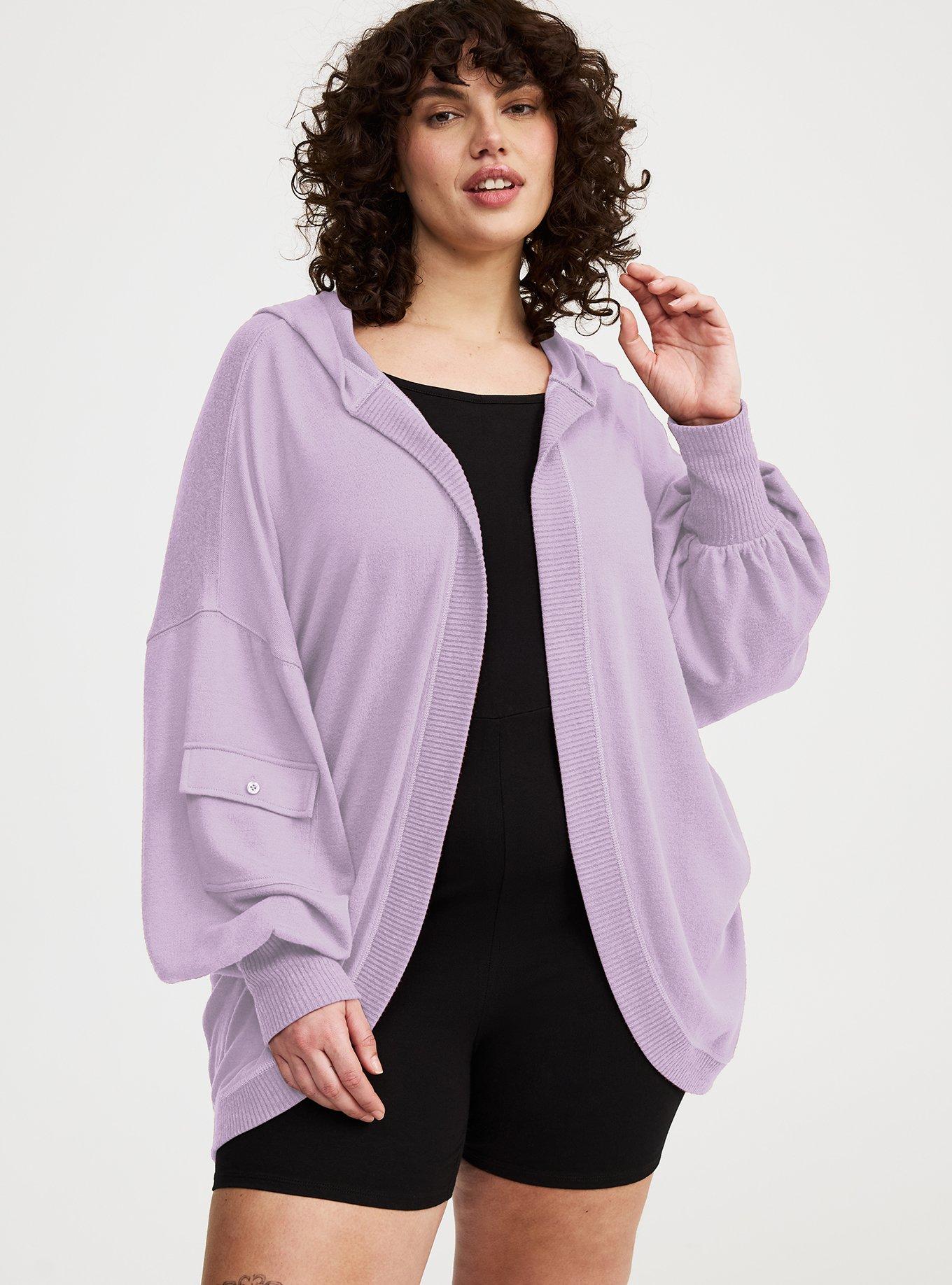 TRU Supersoft Plush Cooldown Hooded Cardigan, ENGLISH HYACINTH, hi-res