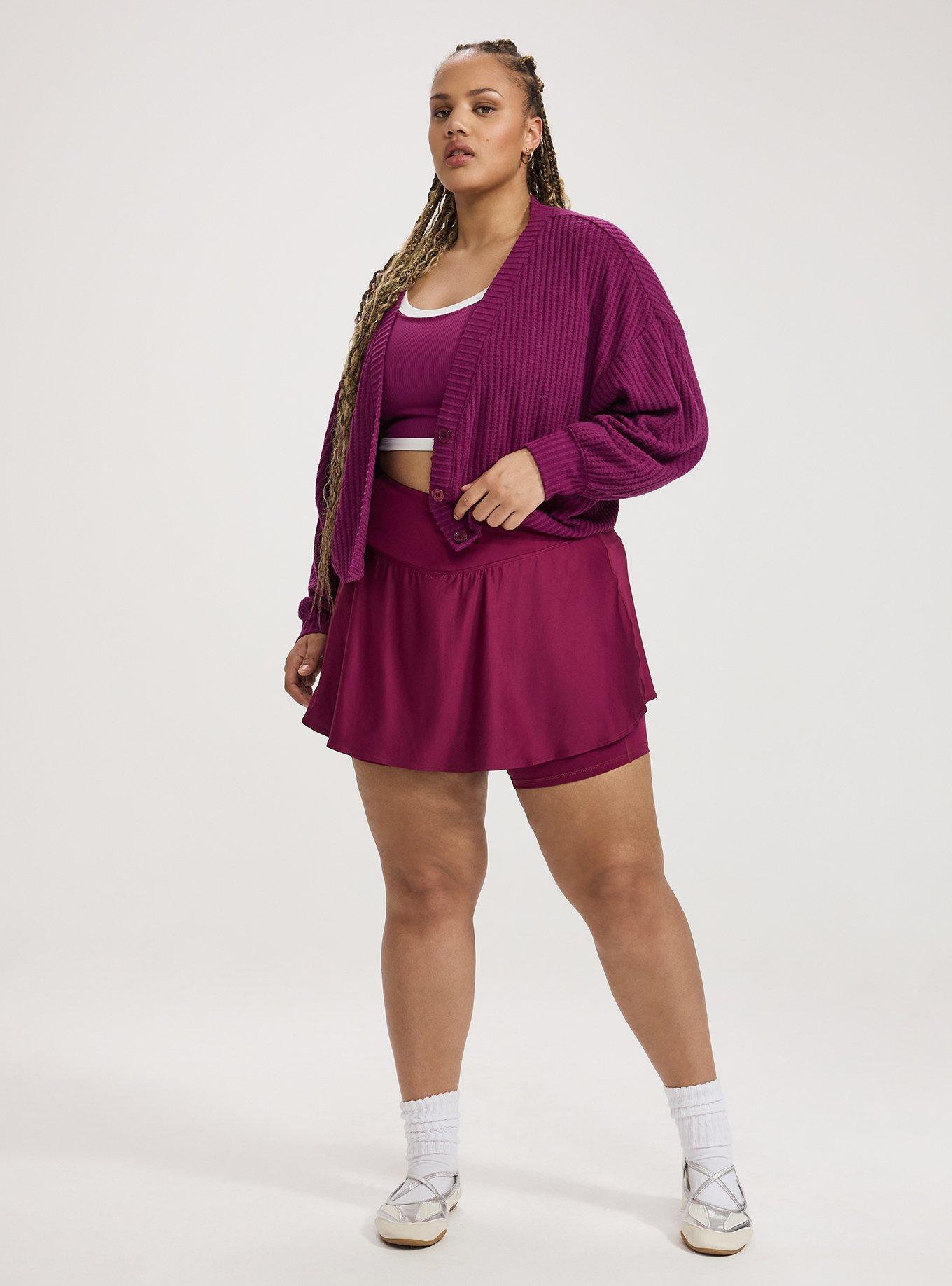 TRU Waffle Rib Cropped Cardigan, PLUM CASPIA, alternate