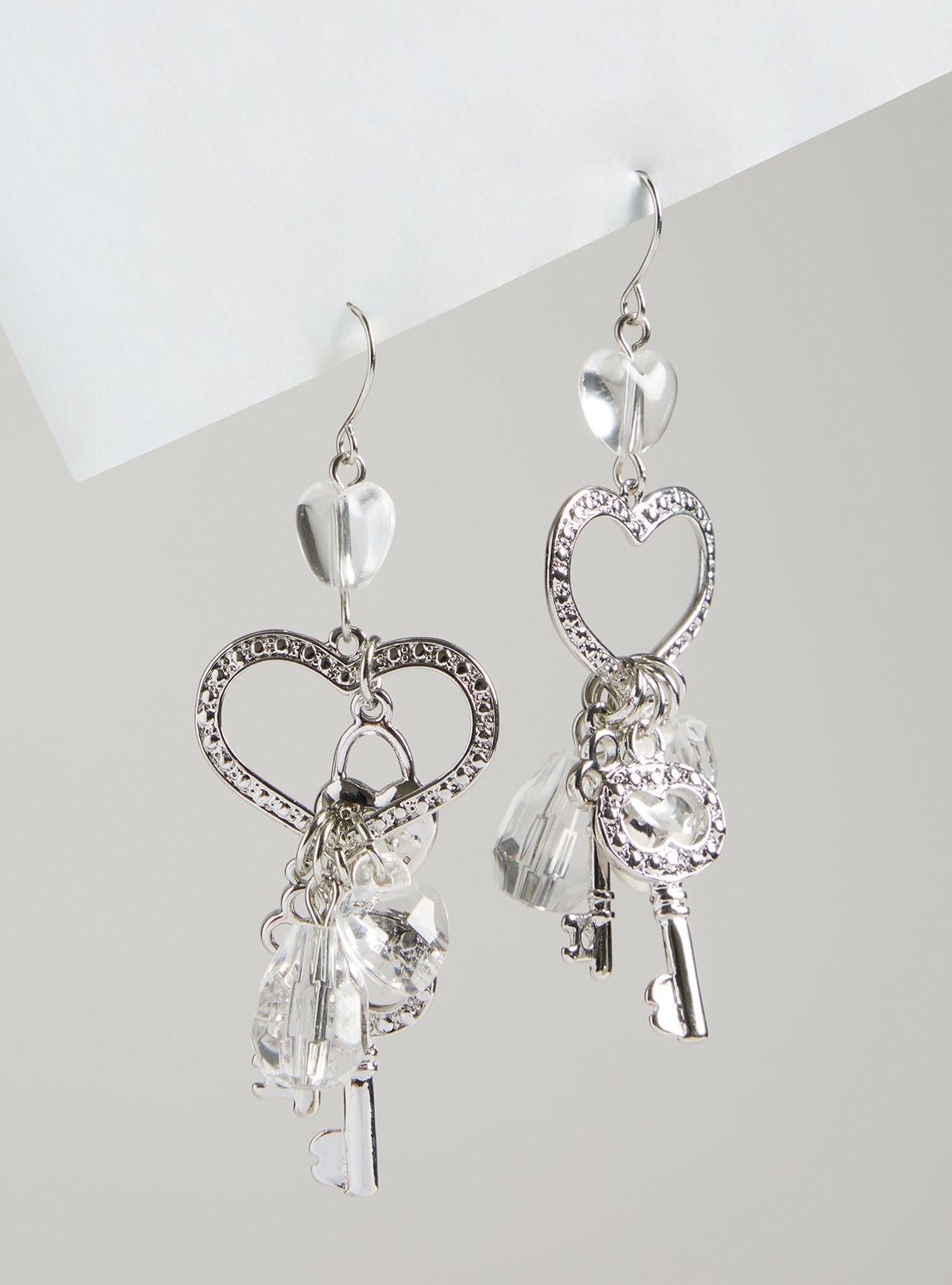 Heart Lock Charms Statement Earrings