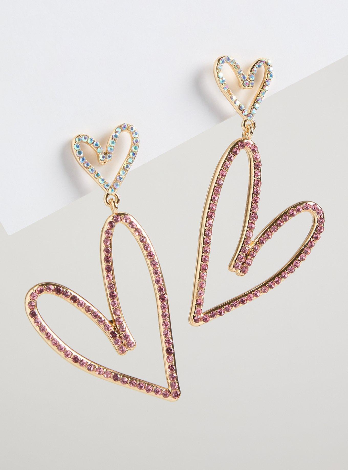 Double Heart Pave Statement Earrings