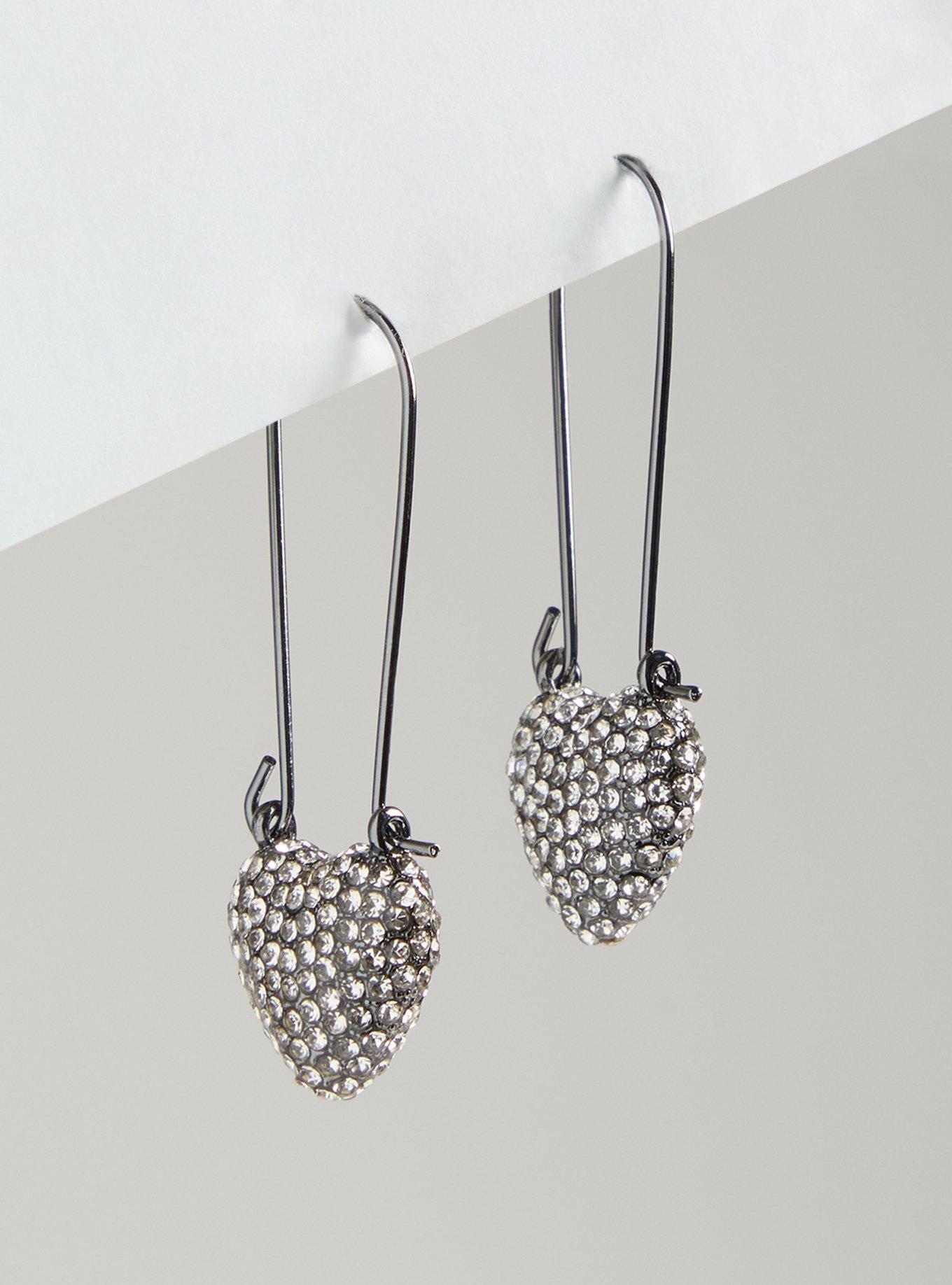 Pave Heart Safety Pin Earring