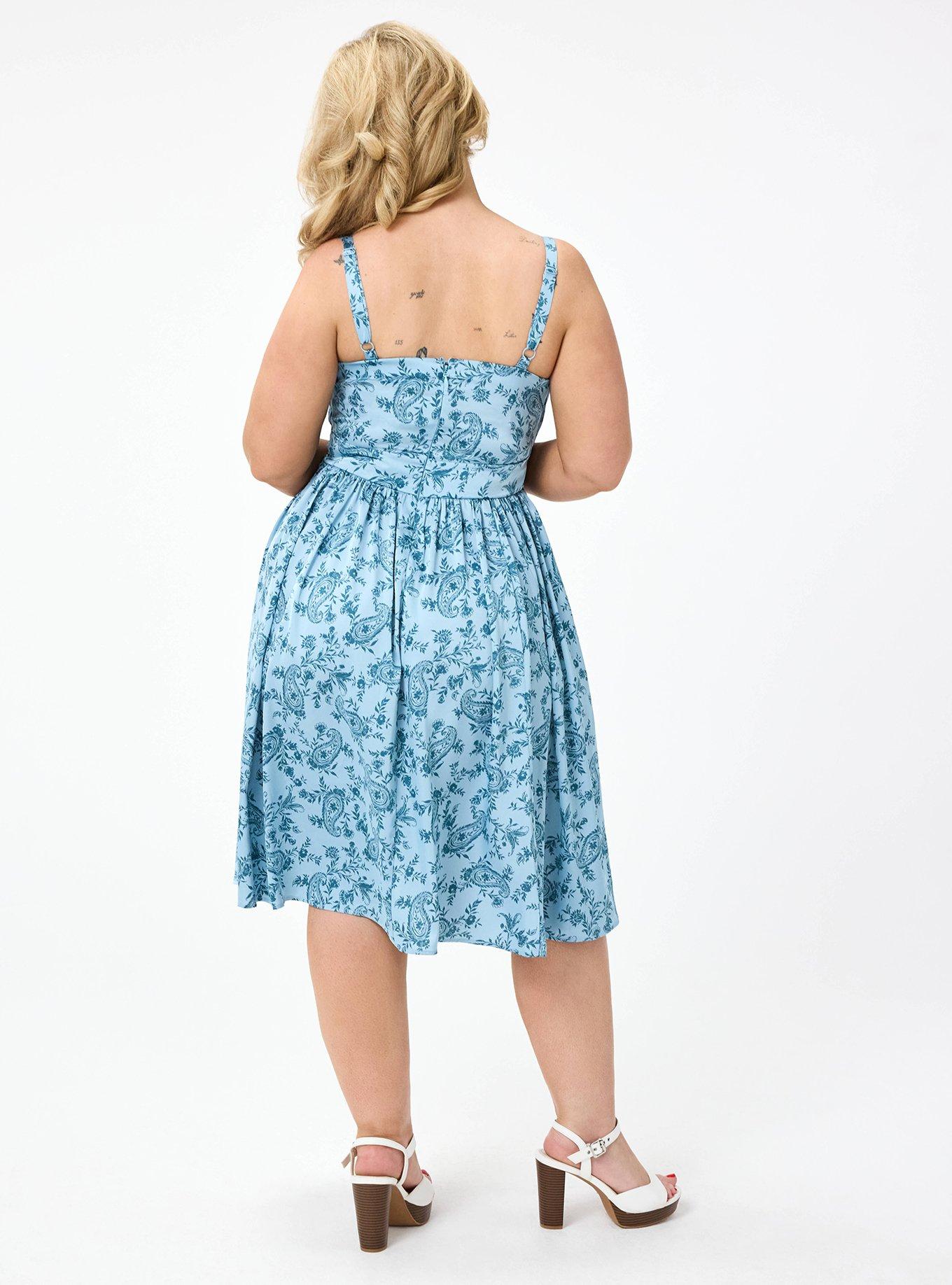 Retro Chic Pleated Bust Swing Dress, GOLDIE PAISLEY BLUE, alternate