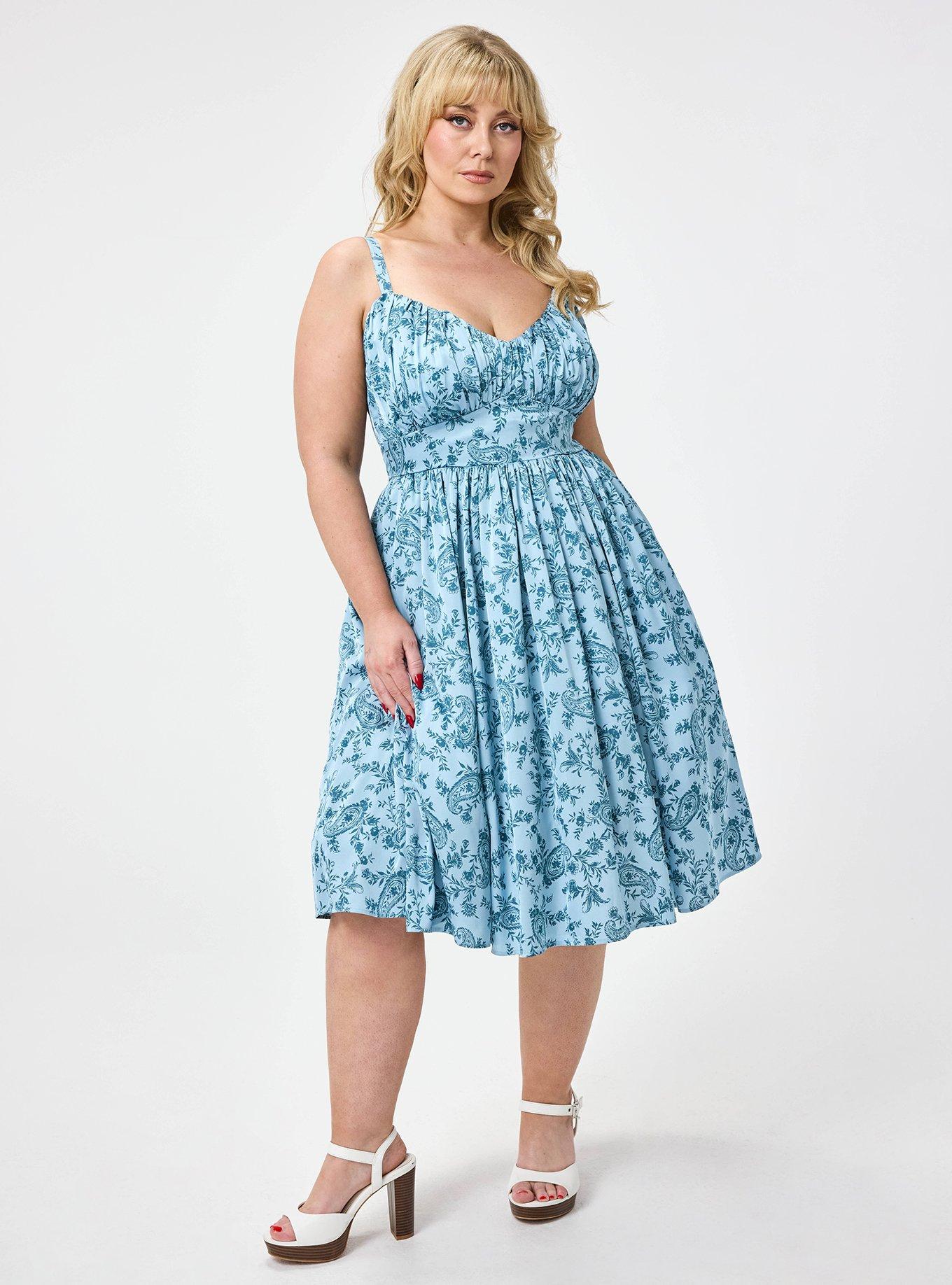 Retro Chic Pleated Bust Swing Dress, GOLDIE PAISLEY BLUE, alternate