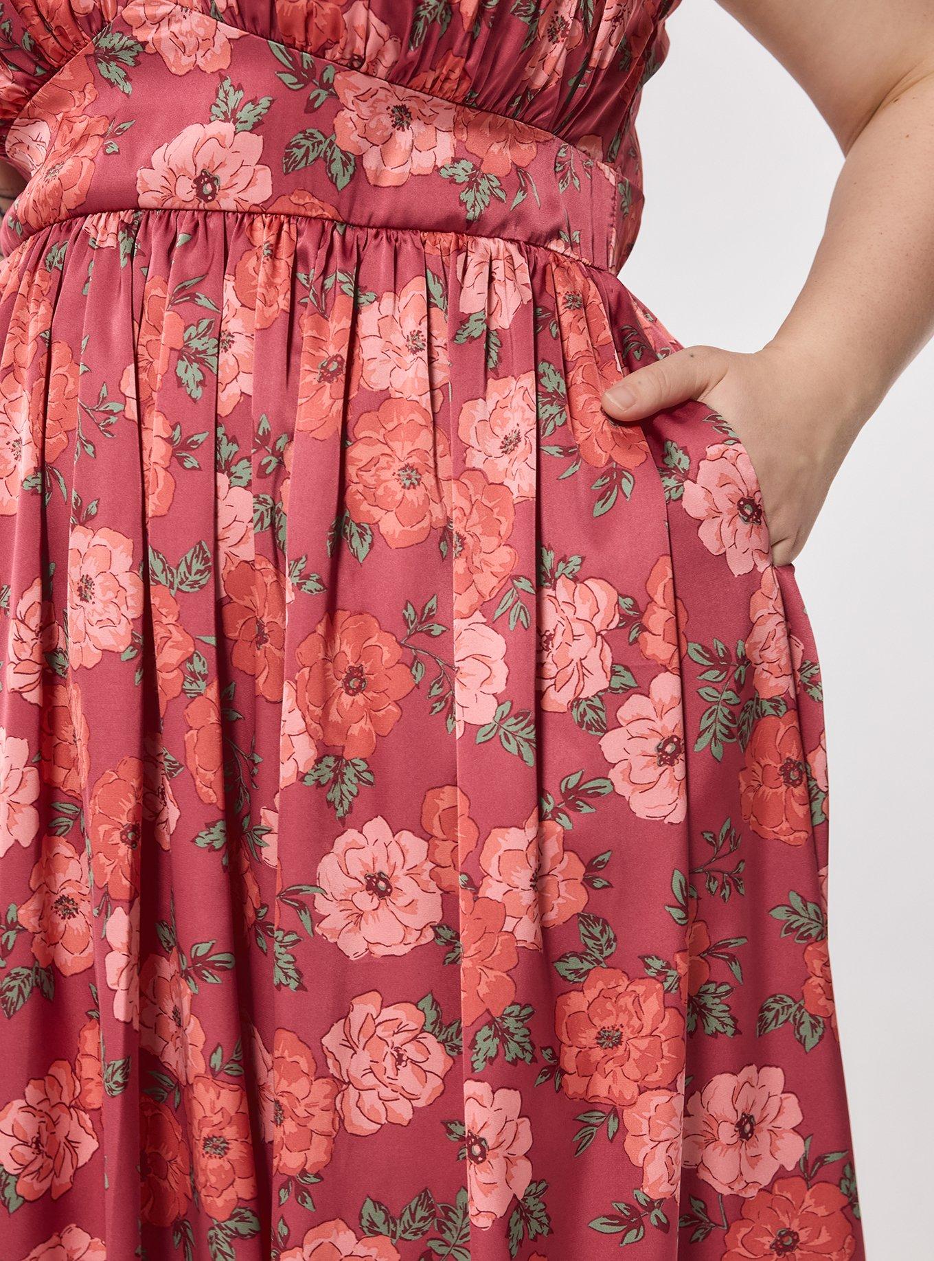 Plus Size Retro Chic Pleated Bust Swing Dress, JANINA FLORAL BRICK, alternate