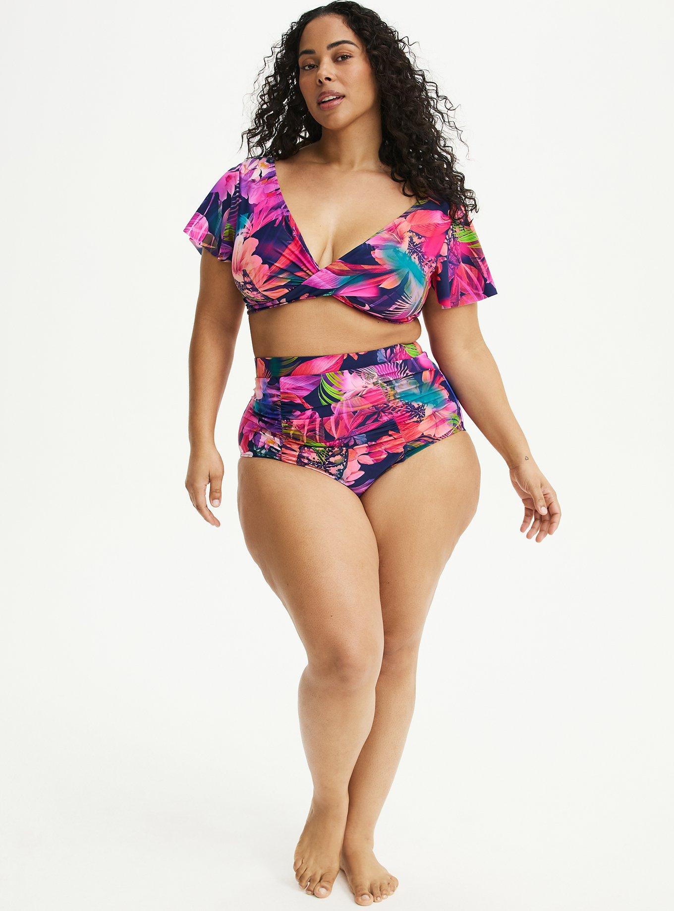 Ultra High-Rise Ruched Swim Bottom, MULTI LEAVES FLORAL BLUE, alternate