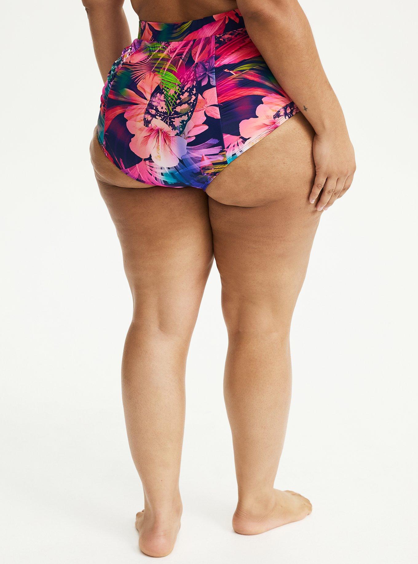 Ultra High-Rise Ruched Swim Bottom, MULTI LEAVES FLORAL BLUE, alternate