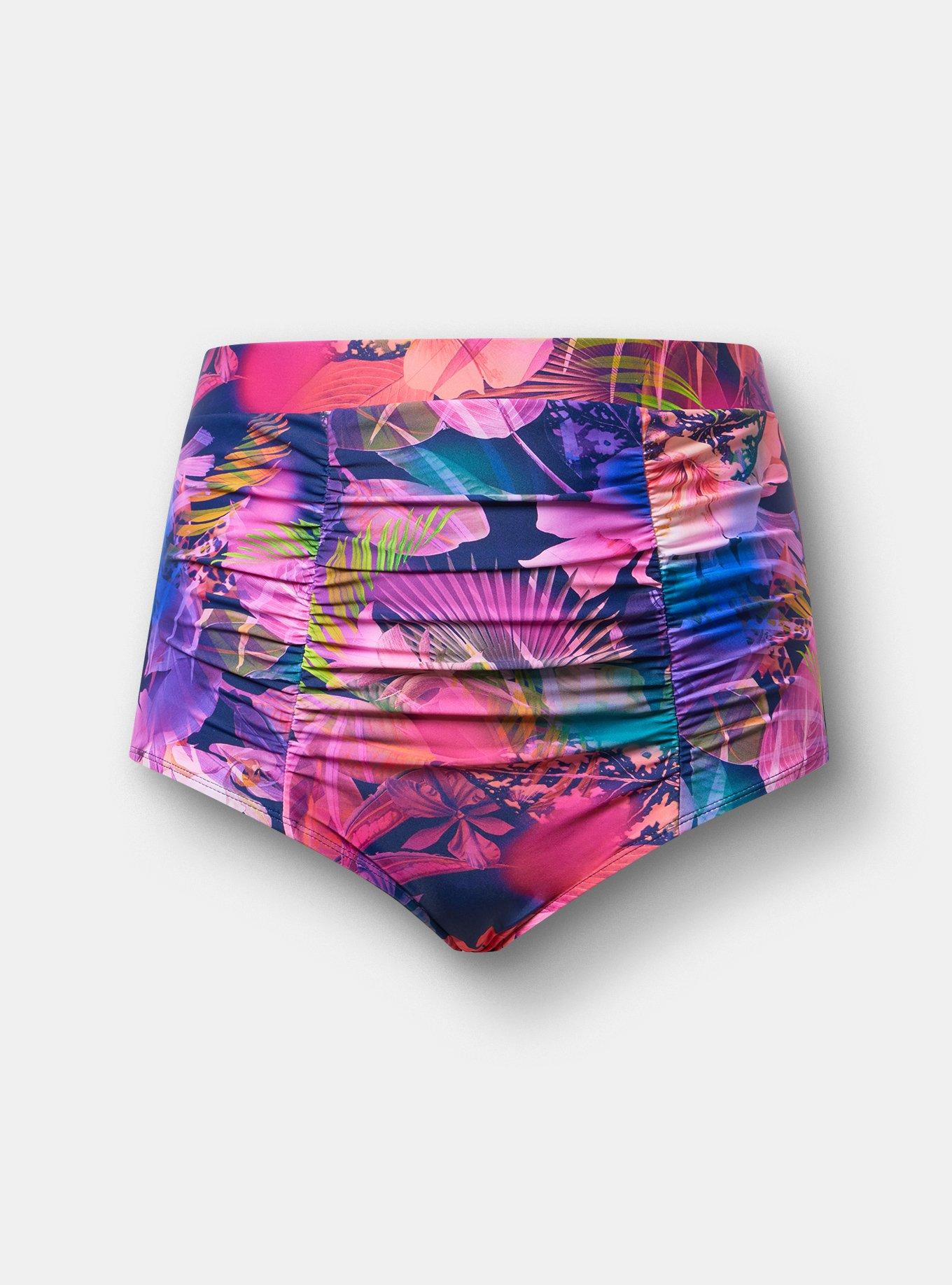 Ultra High-Rise Ruched Swim Bottom, MULTI LEAVES FLORAL BLUE, hi-res