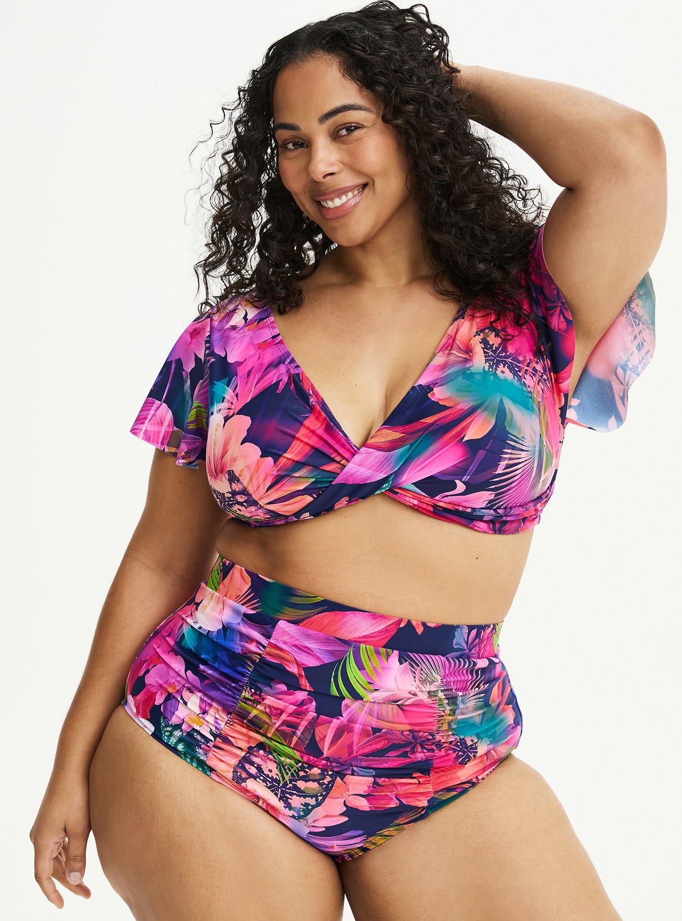 Ultra High-Rise Ruched Swim Bottom, MULTI LEAVES FLORAL BLUE, hi-res