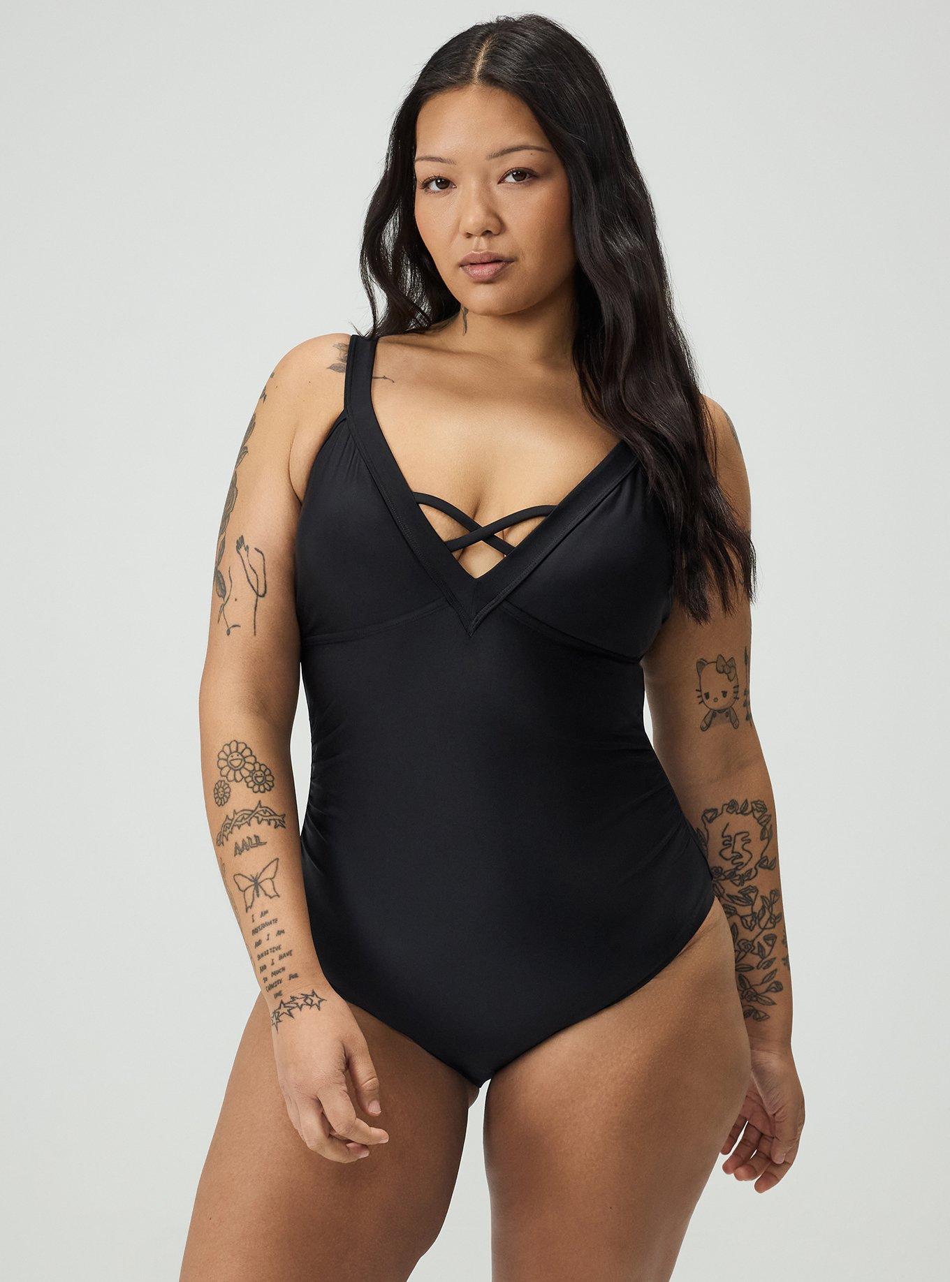 Wire-Free V-Plunge Cheeky One Piece, DEEP BLACK, hi-res