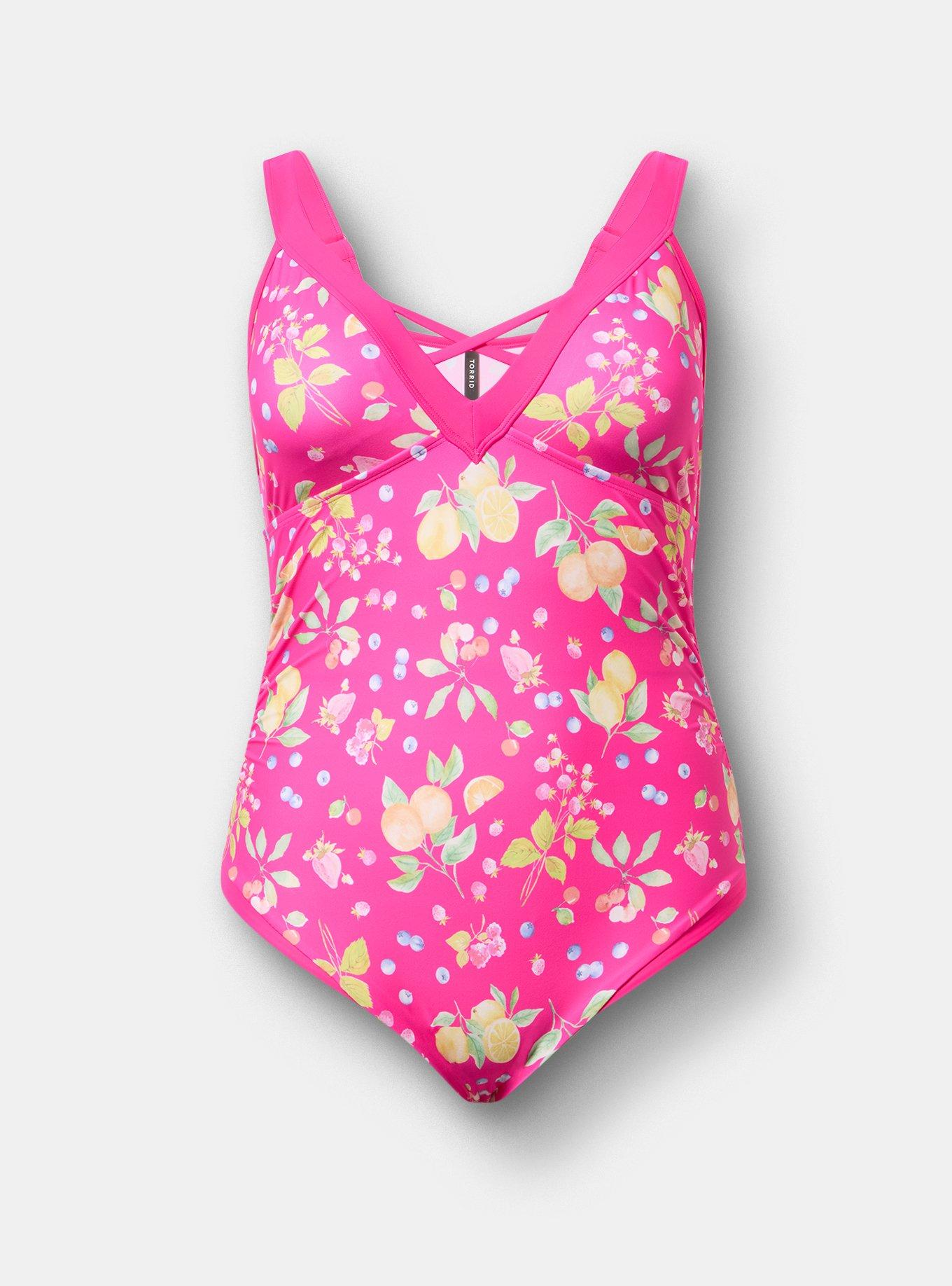 Wire-Free V-Plunge Cheeky One Piece, FRUIT BASKET PINK, hi-res