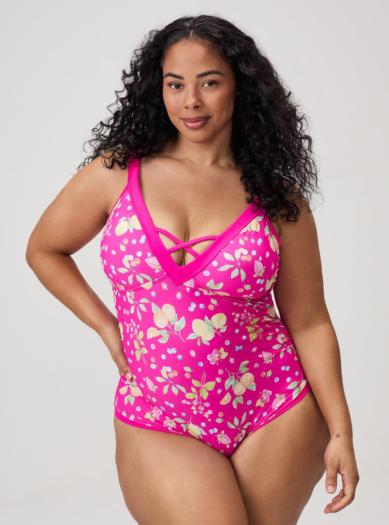 Wire-Free V-Plunge Cheeky One Piece, FRUIT BASKET PINK, hi-res