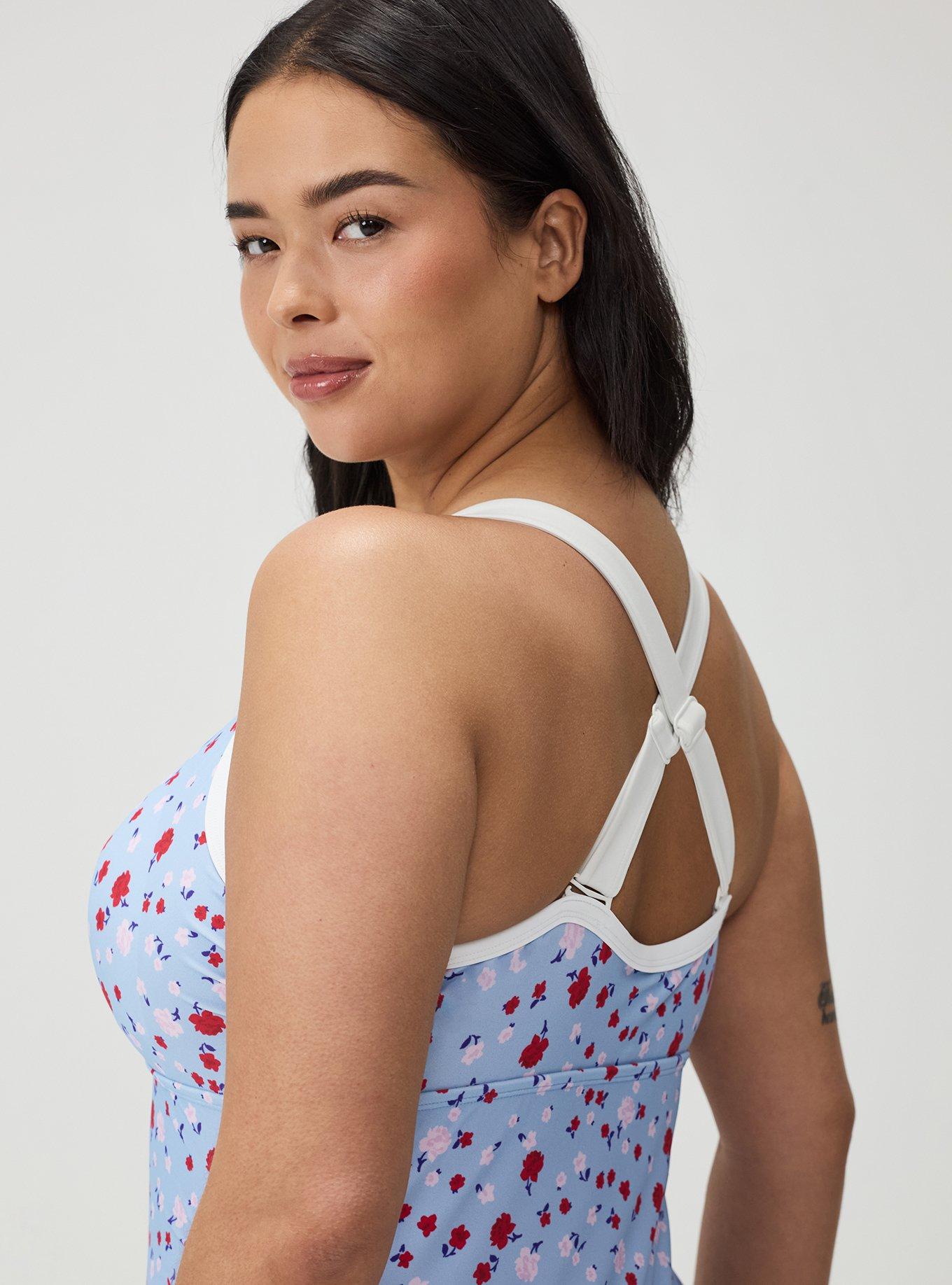 Wire-Free V-Plunge Cheeky One Piece, PETITE ROSES FLORAL BLUE, alternate