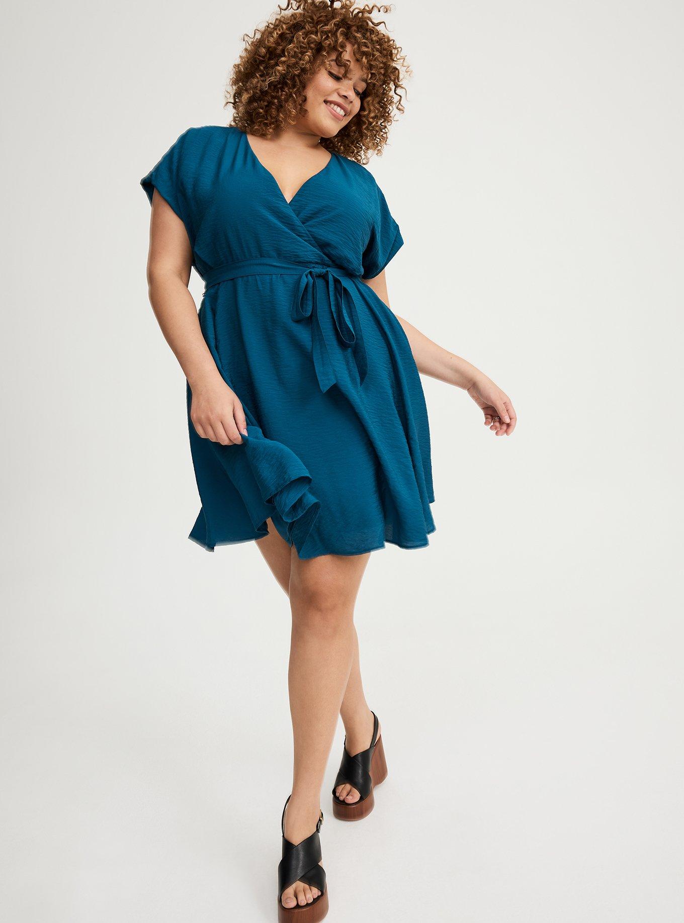 Plus Size - MINI HAMMERED RAYON SURPLICE DRESS - Torrid Plus Size - MINI HAMMERED RAYON SURPLICE DRESS - Torrid