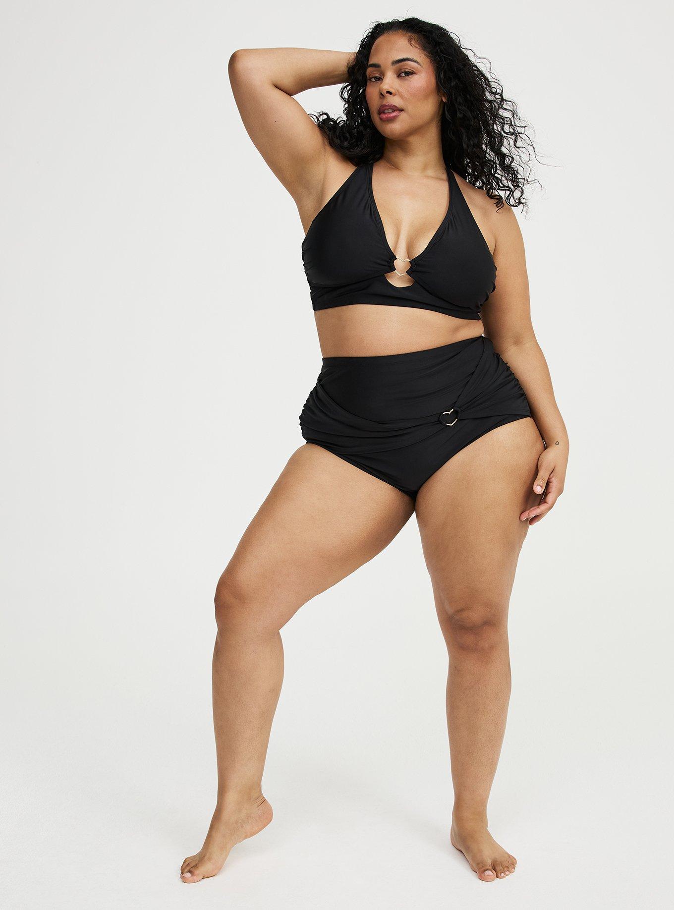 Wire-Free Triangle Bikini Top with Heart Detail, DEEP BLACK, alternate