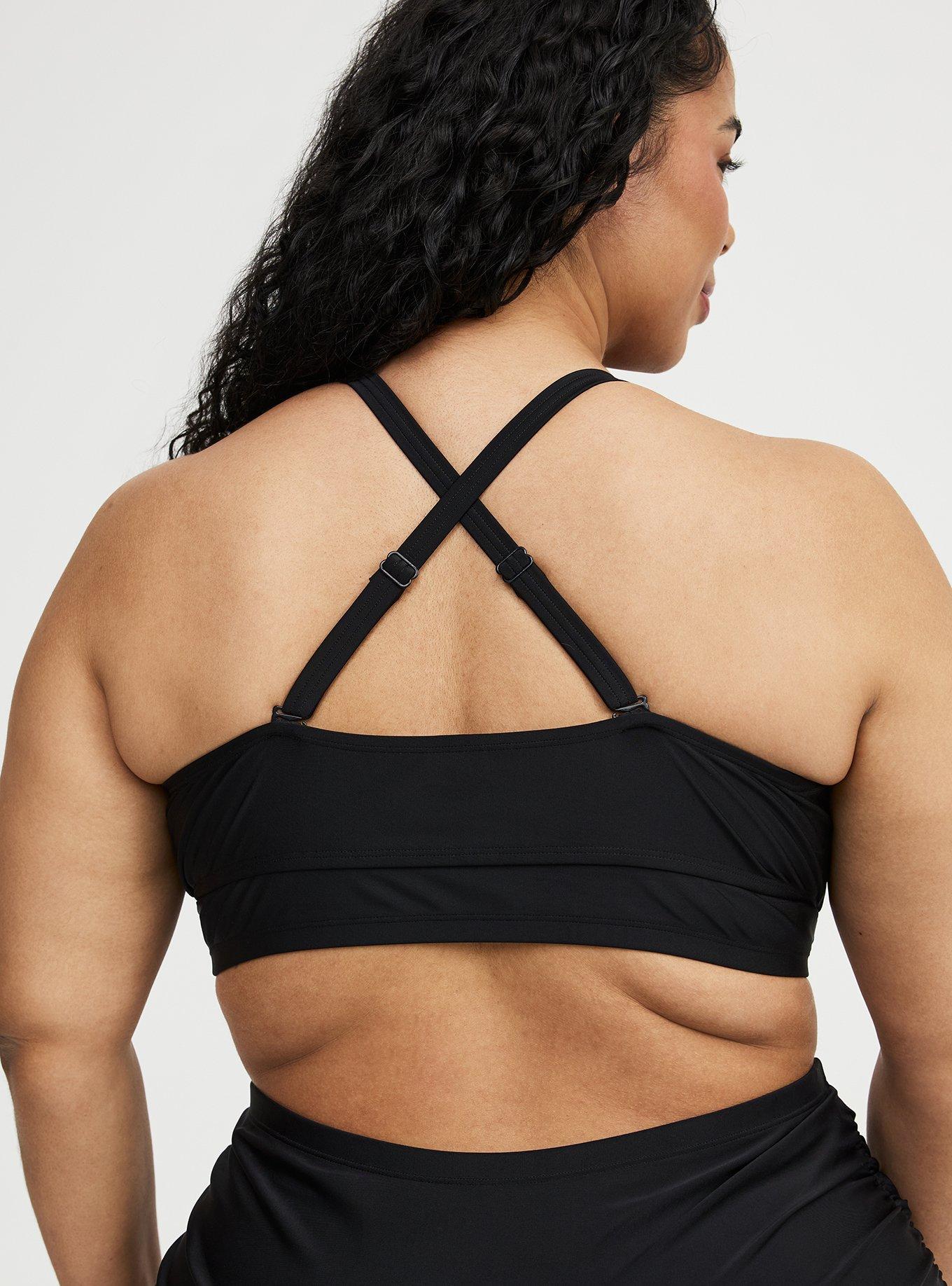 Wire-Free Triangle Bikini Top with Heart Detail, DEEP BLACK, alternate