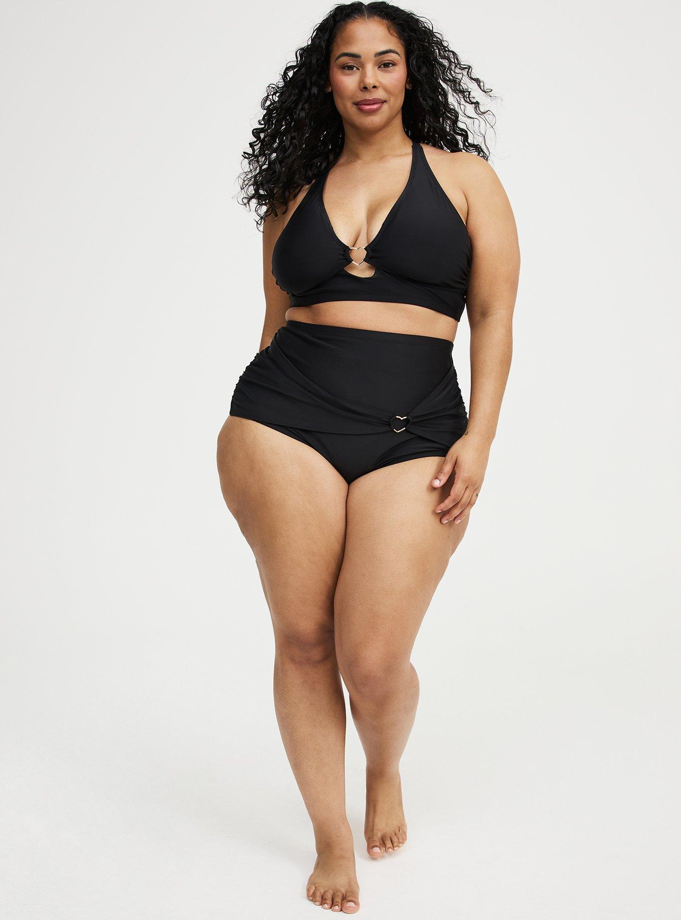 Wire-Free Triangle Bikini Top with Heart Detail, DEEP BLACK, alternate