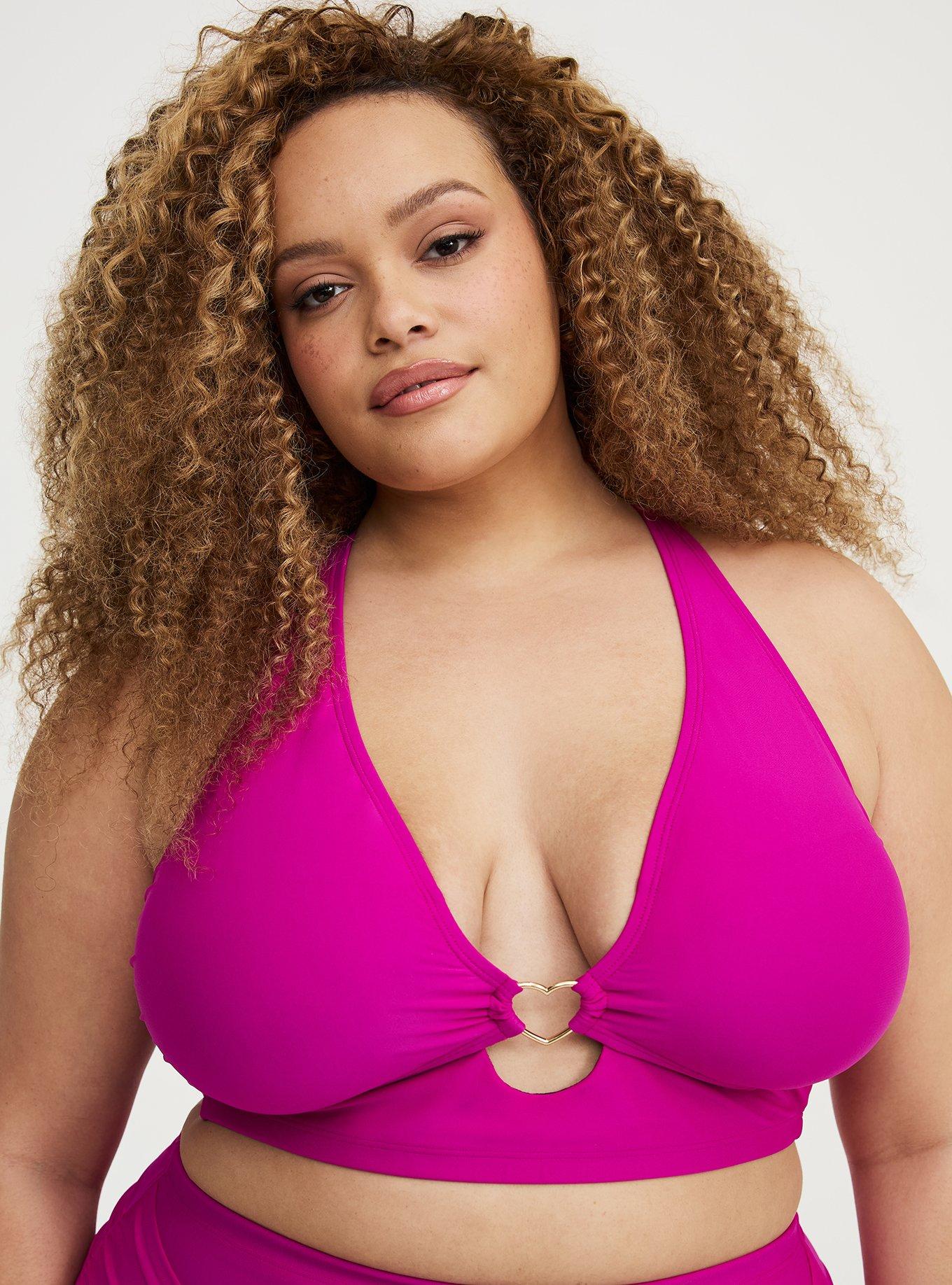 Wire-Free Triangle Bikini Top with Heart Detail, BRIGHT FUCHSIA SWIM, alternate