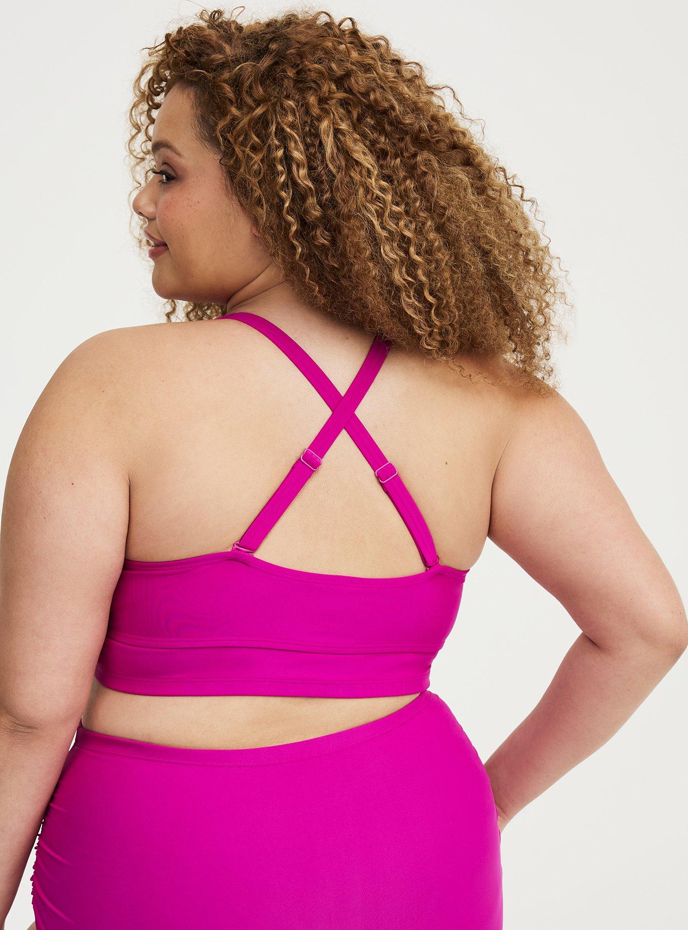 Wire-Free Triangle Bikini Top with Heart Detail, BRIGHT FUCHSIA SWIM, alternate