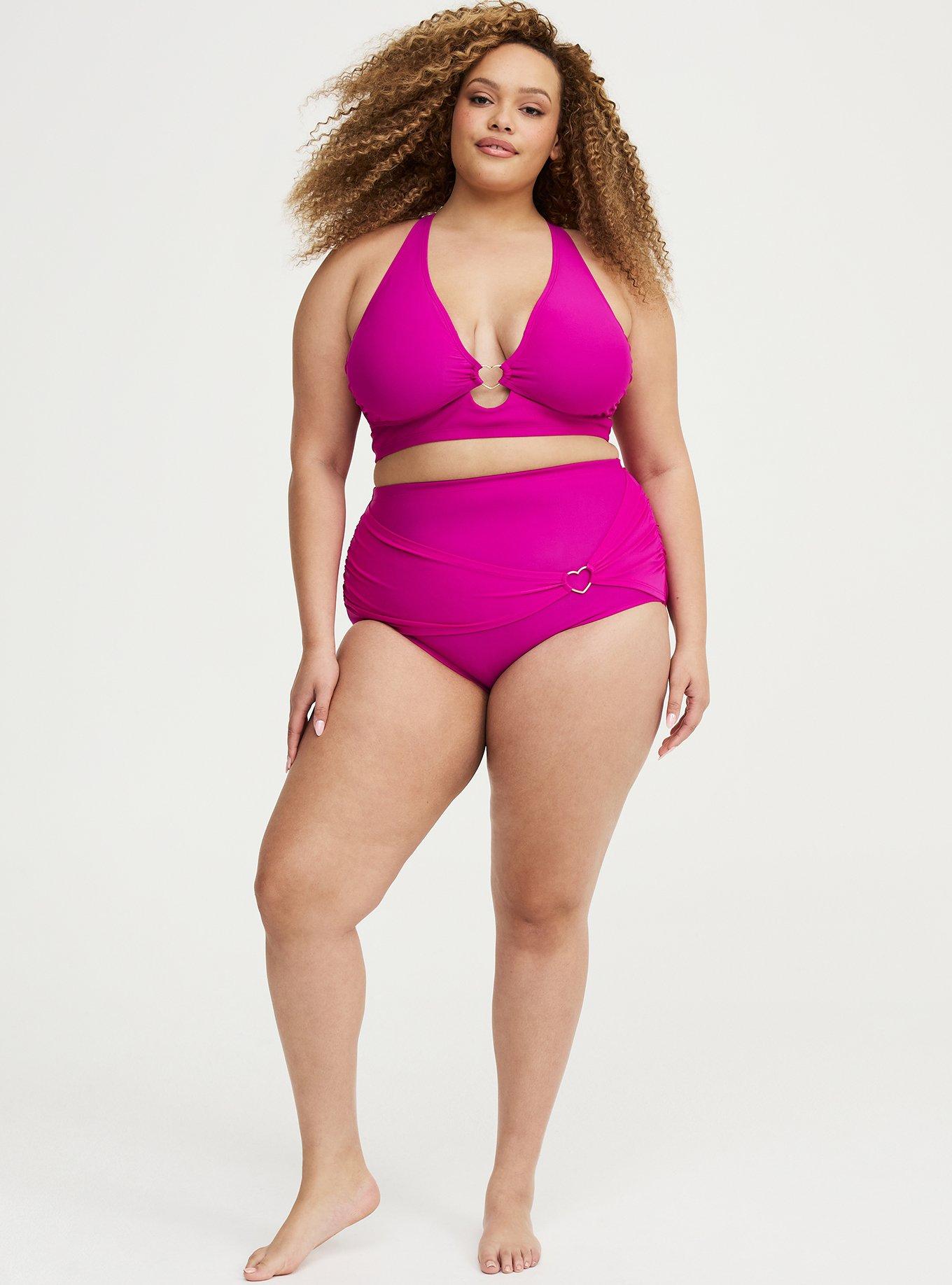 Wire-Free Triangle Bikini Top with Heart Detail, BRIGHT FUCHSIA SWIM, alternate