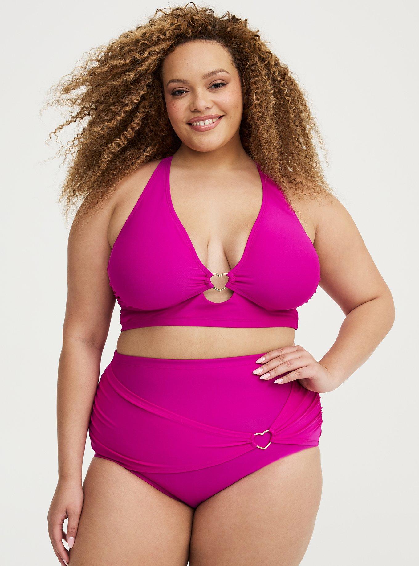 Wire-Free Triangle Bikini Top with Heart Detail, BRIGHT FUCHSIA SWIM, hi-res