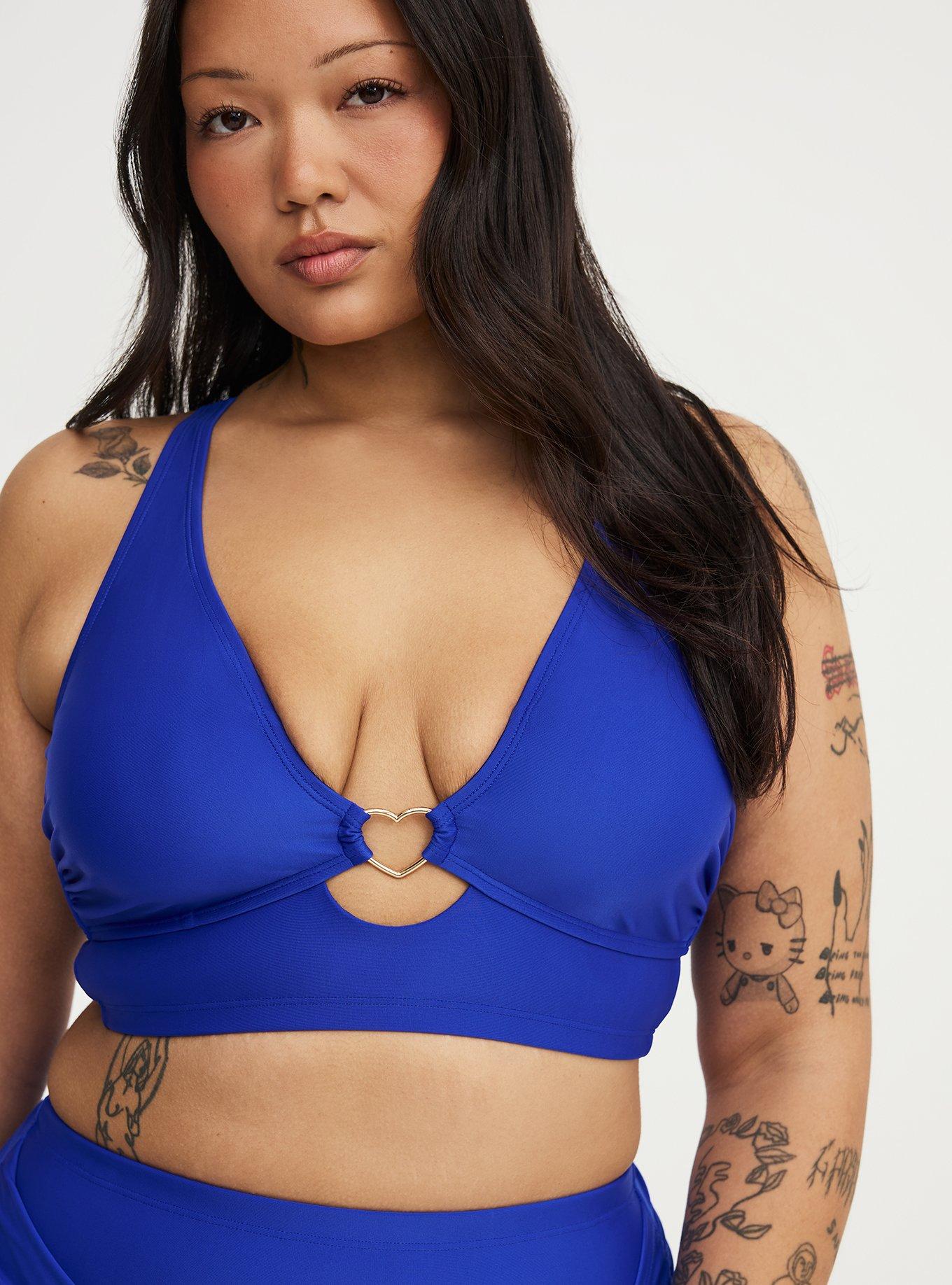Wire-Free Triangle Bikini Top with Heart Detail, ELECTRIC BLUE CO SWIM, alternate