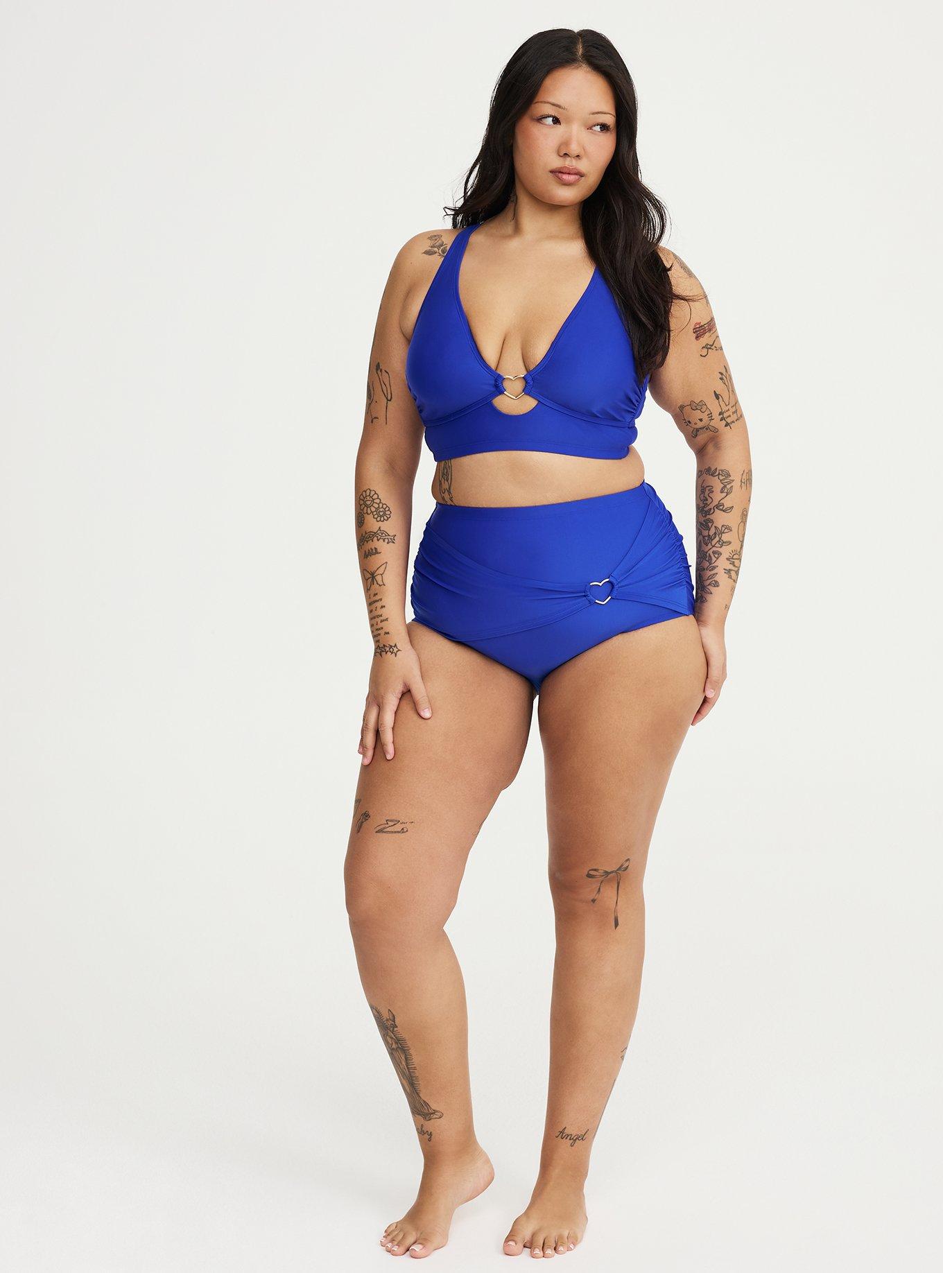 Wire-Free Triangle Bikini Top with Heart Detail, ELECTRIC BLUE CO SWIM, alternate