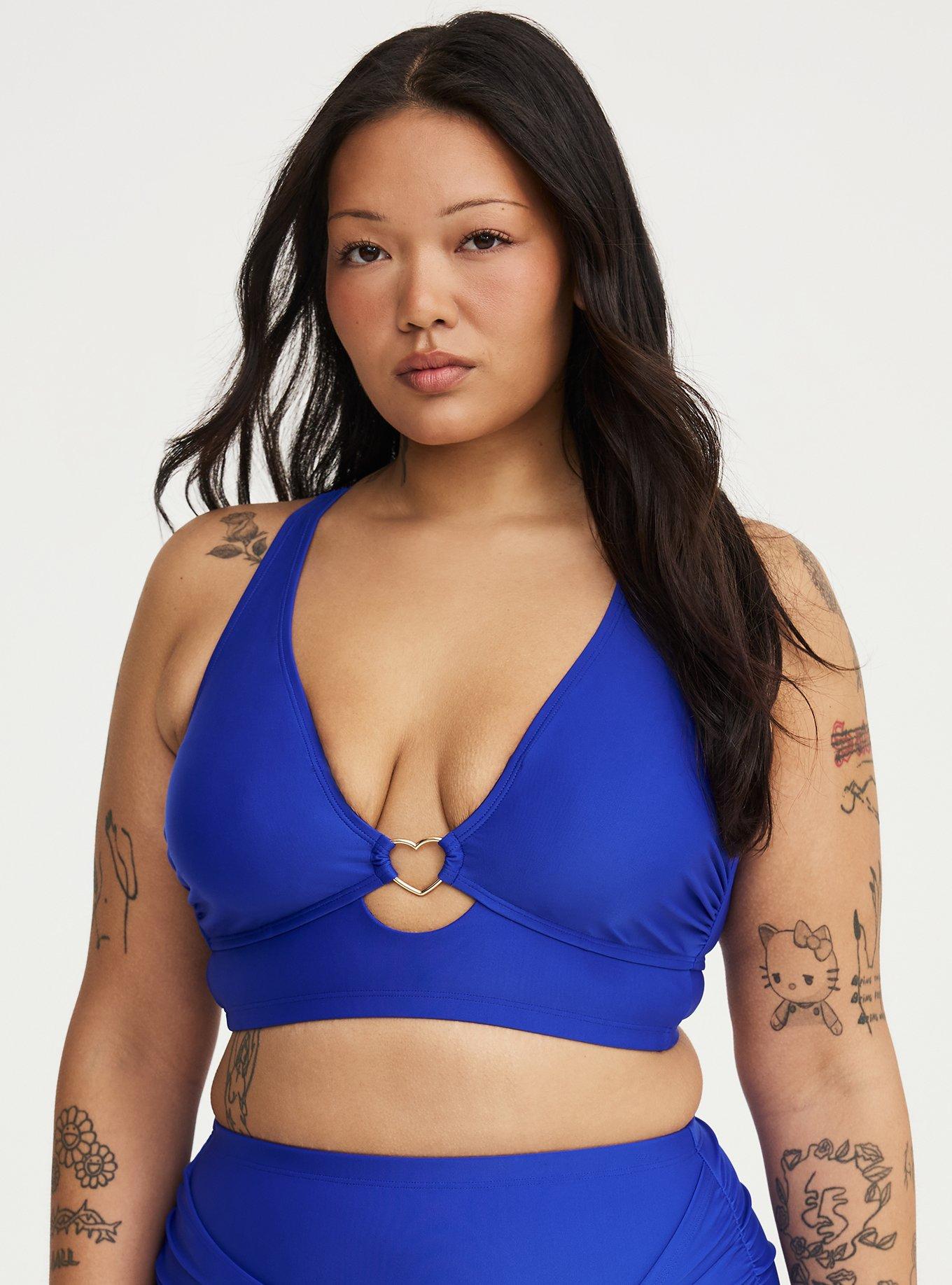 Wire-Free Triangle Bikini Top with Heart Detail, ELECTRIC BLUE CO SWIM, hi-res