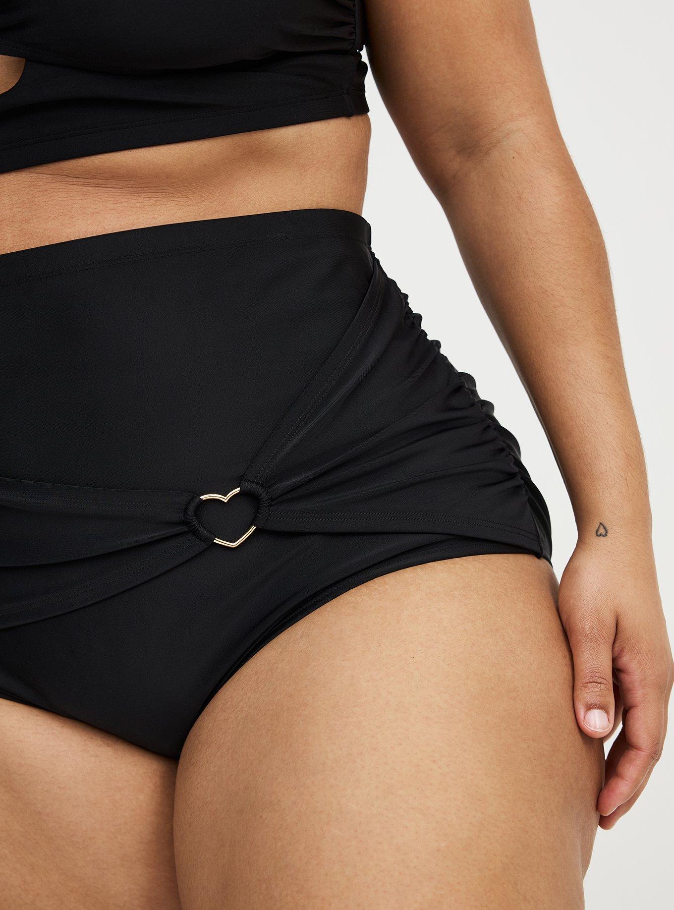 Ruched Swim Bottom with Heart Detail, DEEP BLACK, alternate