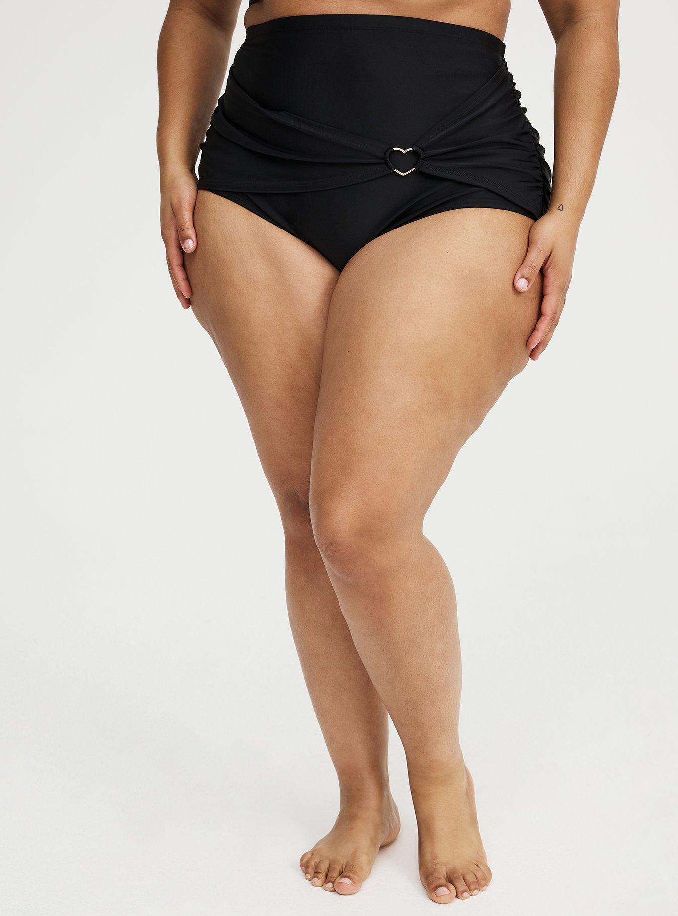 Ruched Swim Bottom with Heart Detail, DEEP BLACK, alternate