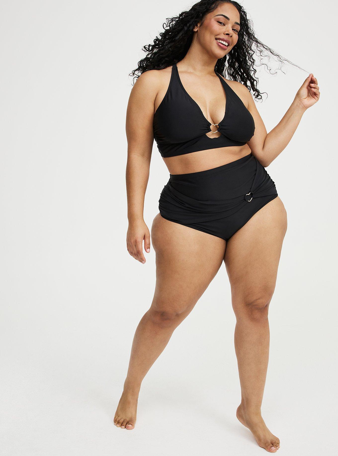 Ruched Swim Bottom with Heart Detail, DEEP BLACK, alternate