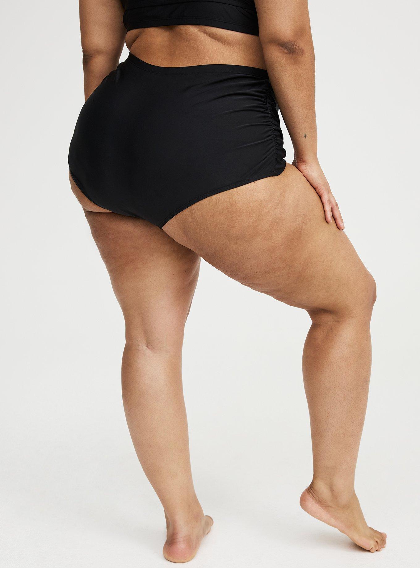 Ruched Swim Bottom with Heart Detail, DEEP BLACK, alternate